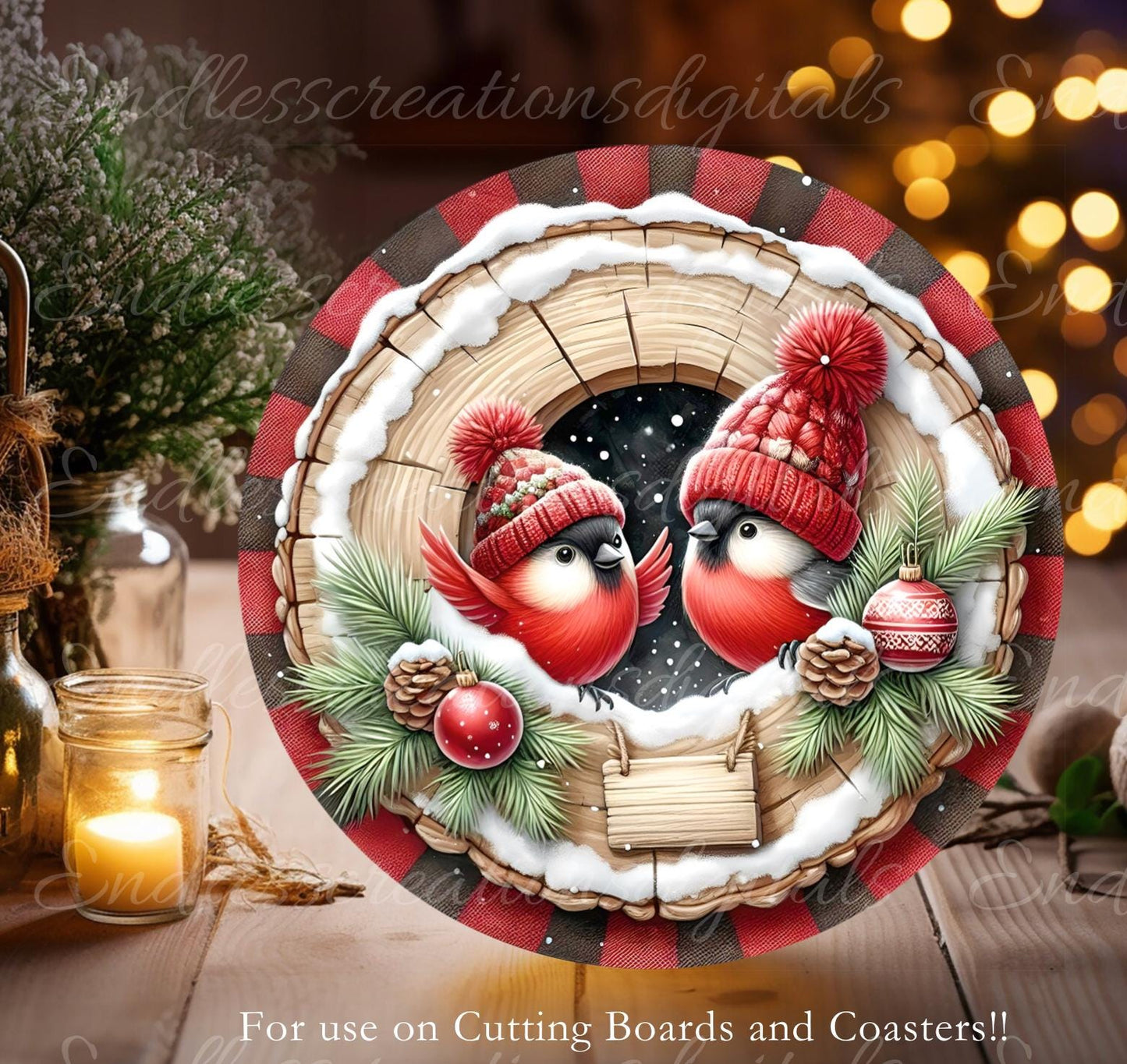 CARDINAL COUPLE Door hanger, wreath sign, round cutting board, ornament, can resize, for sublimation high resolution, 2 files, 1 add text