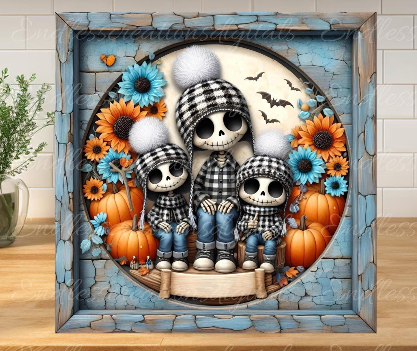 FALL SKELETON Door hanger, wreath sign, round cutting board, for sublimation high resolution 2 files, 1 add your own text