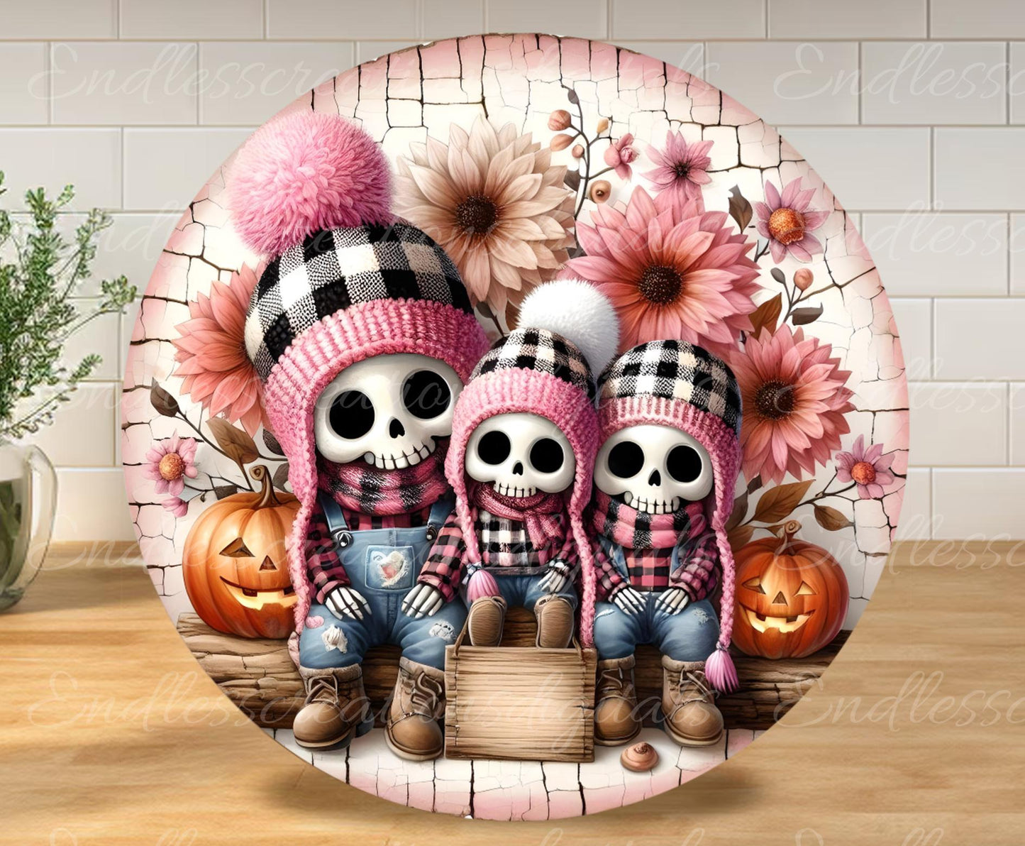 FALL SKELETON FAMILY Door hanger, wreath sign, round cutting board, for sublimation high resolution 2 files, 1 add your own text