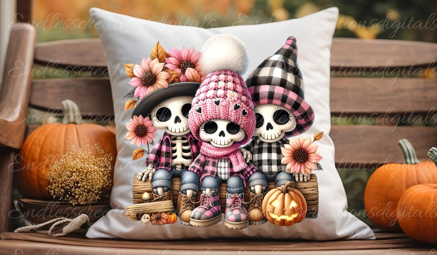 FALL SKELETON PILLOW covers, tea towel, tote bags etc. sublimation package of 5 high definition 300 Dpi, transparent, add your own text