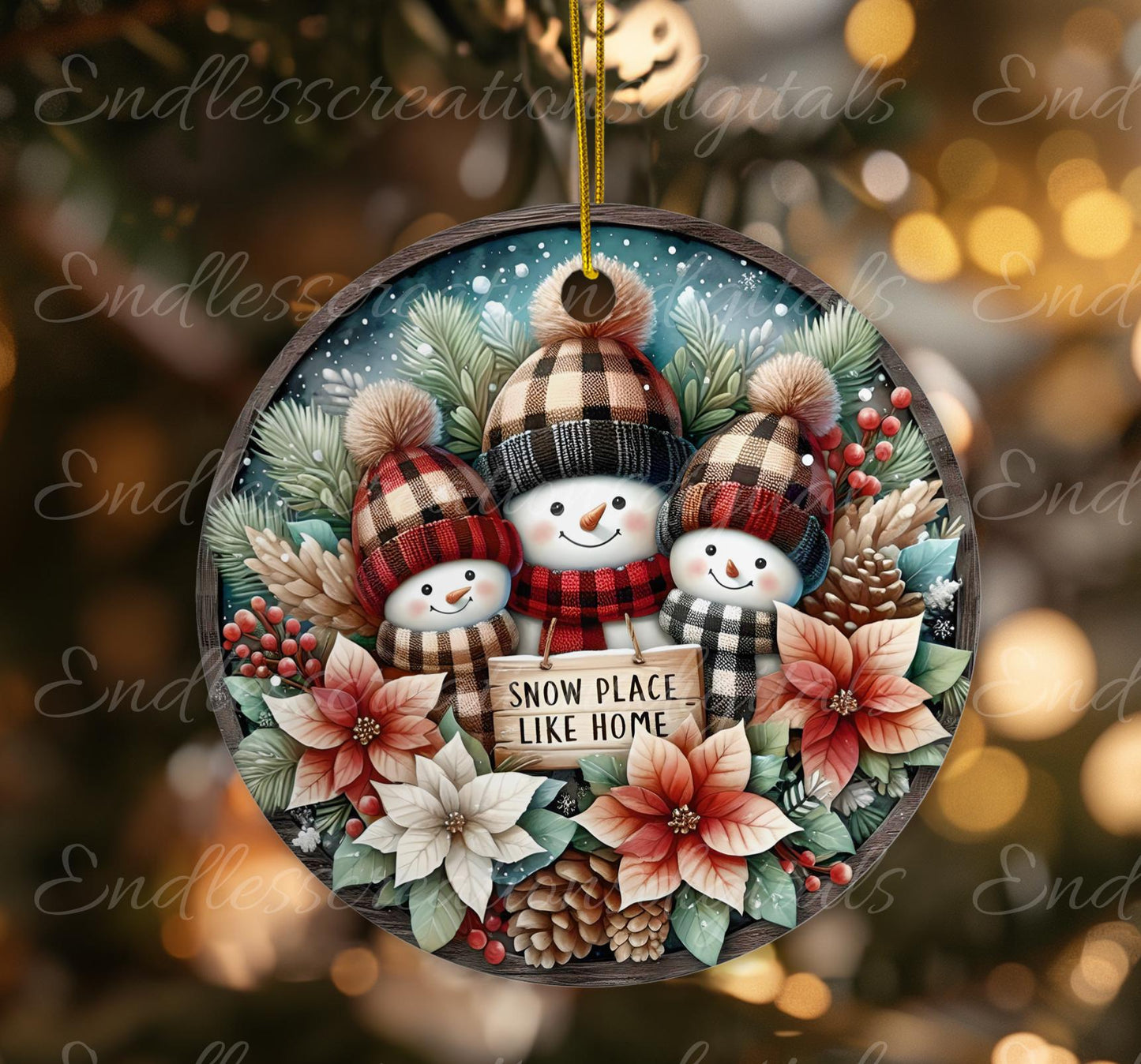 WINTER PLAID SNOWMAN Door hanger, wreath sign, round cutting board, ornament, resize, sublimation high resolution 2 files, 1 add own text