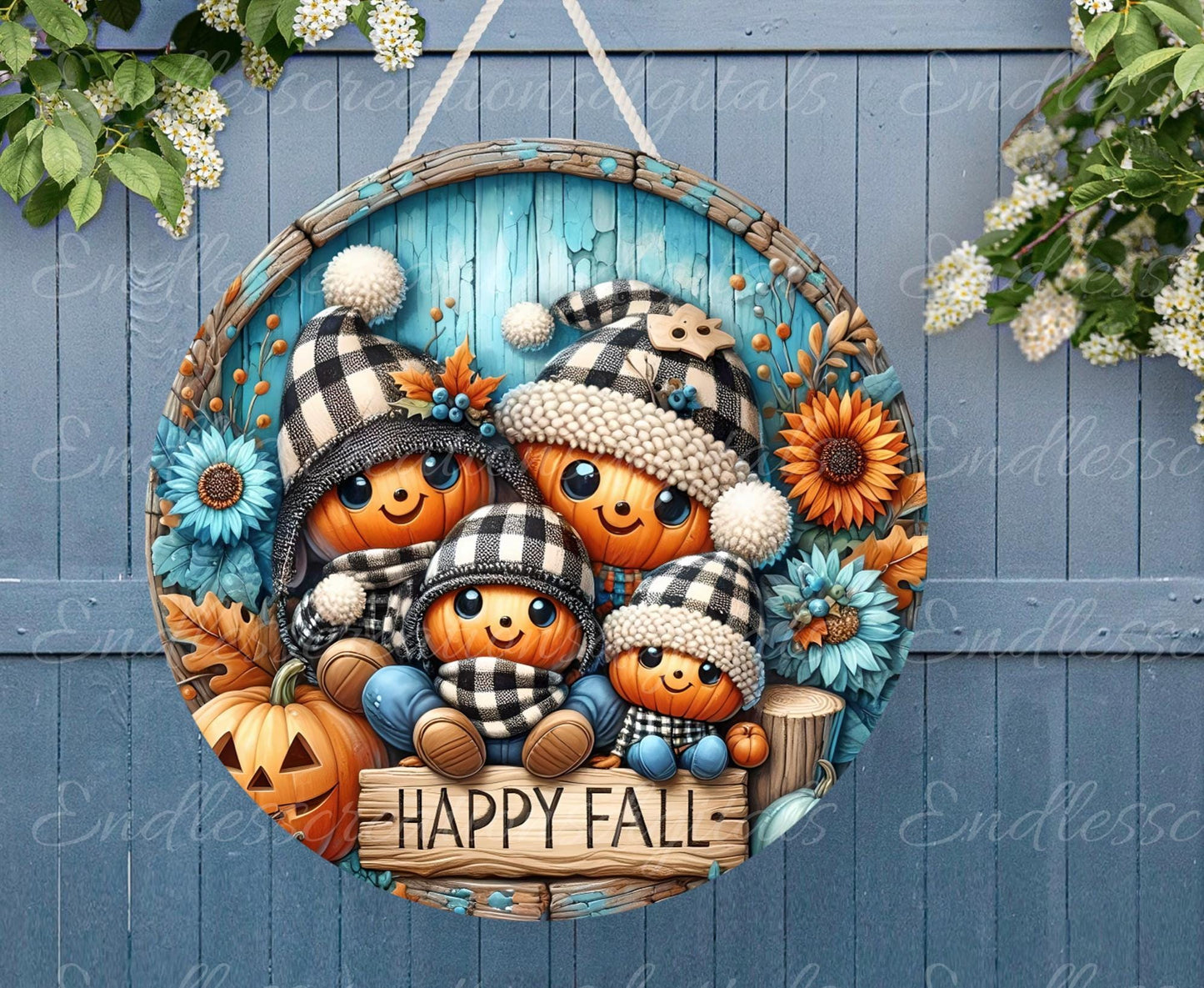 FALL PUMPKINHEAD FAMILY Door hanger, wreath sign, round cutting board, for sublimation high resolution 2 files, 1 add your own text
