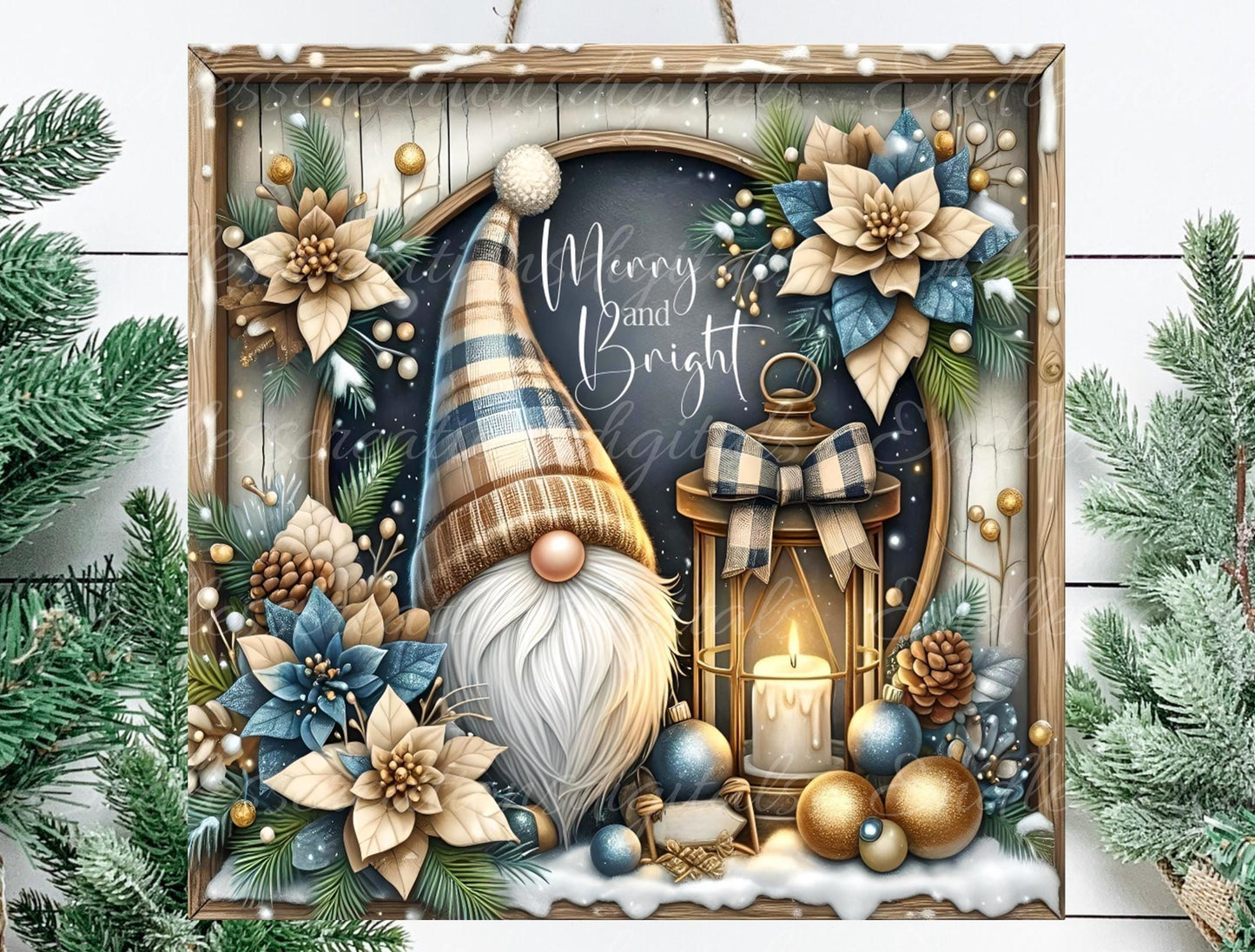 WINTER GNOME SQUARE door hanger, wreath sign, square cutting board, coasters for sublimation high resolution 2 files, 1 add your own text