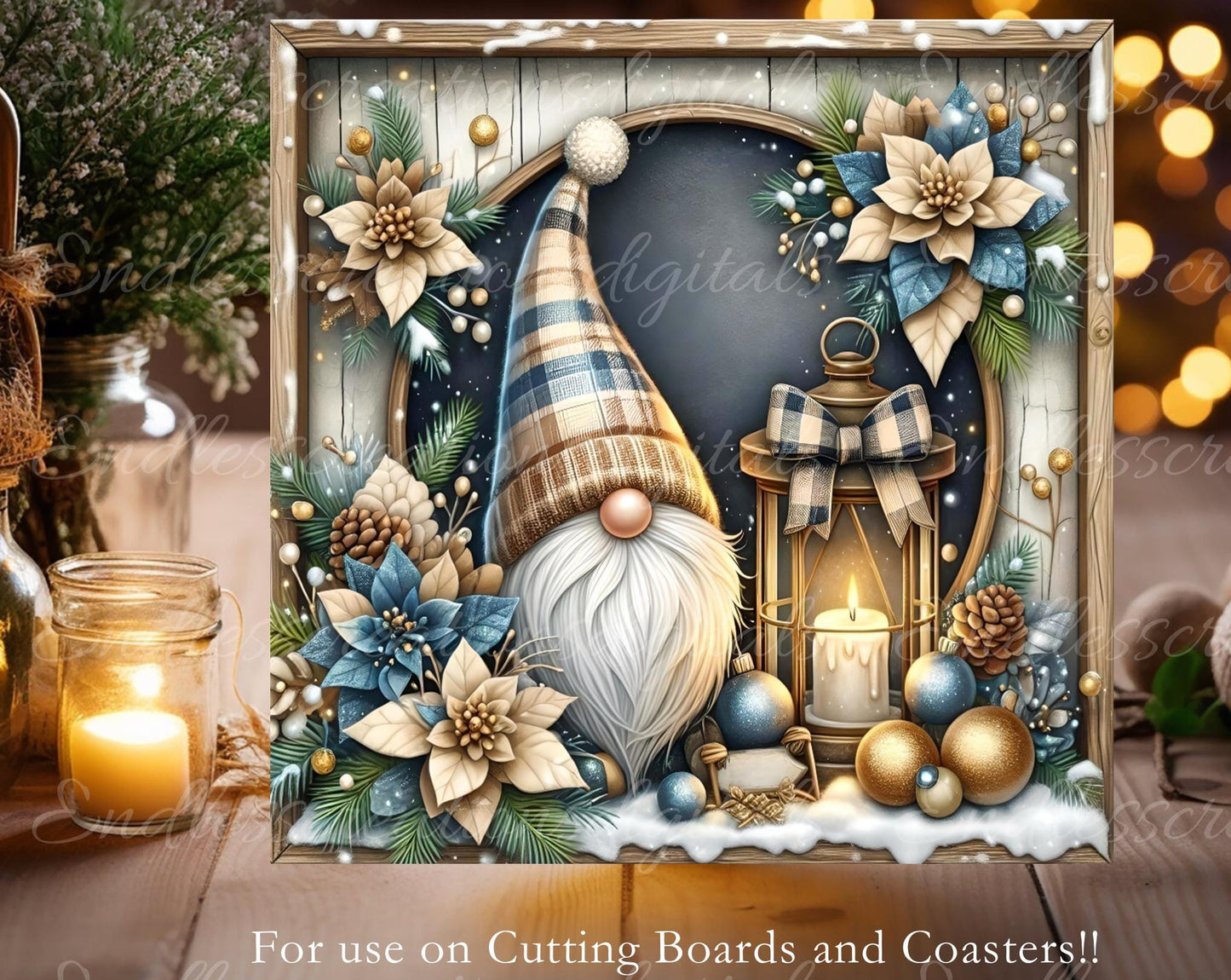 WINTER GNOME SQUARE door hanger, wreath sign, square cutting board, coasters for sublimation high resolution 2 files, 1 add your own text