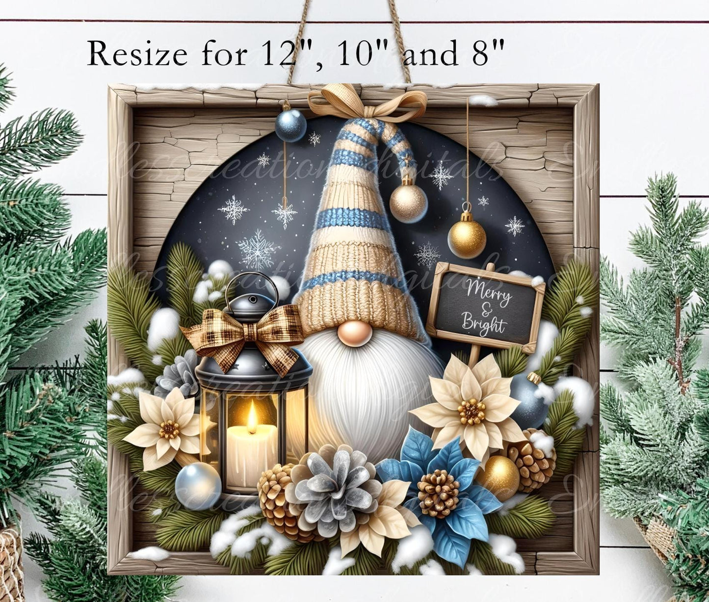 WINTER GNOME SQUARE door hanger, wreath sign, square cutting board, coasters, for sublimation high resolution 2 files, 1 add your own text