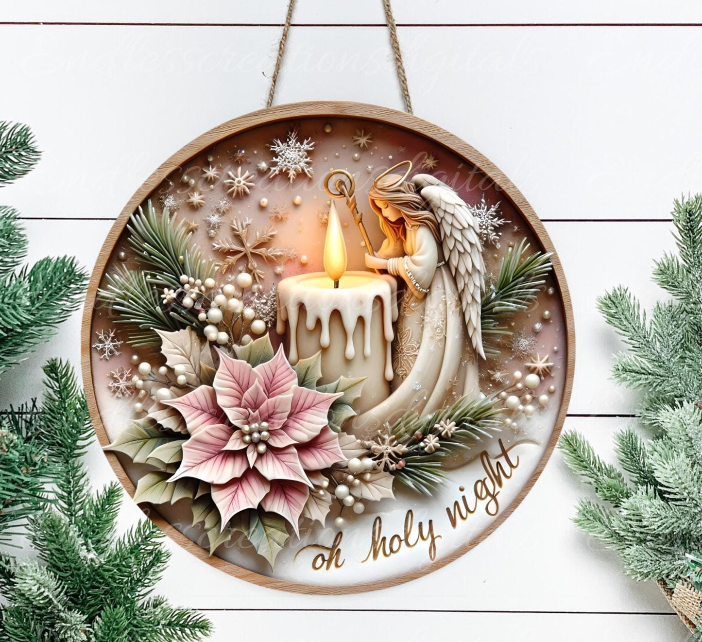 CANDLE ANGEL WINTER round door hanger, wreath sign, round cutting board, coasters for sublimation high resolution, resize, 2 files 1 blank