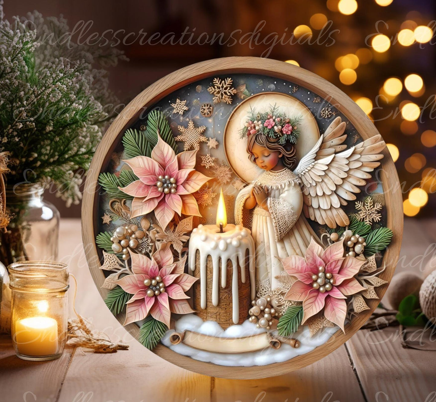 AFRICAN AMERICAN ANGEL round door hanger, wreath sign, round cutting board, coasters etc. png, sublimation high resolution, can be resized