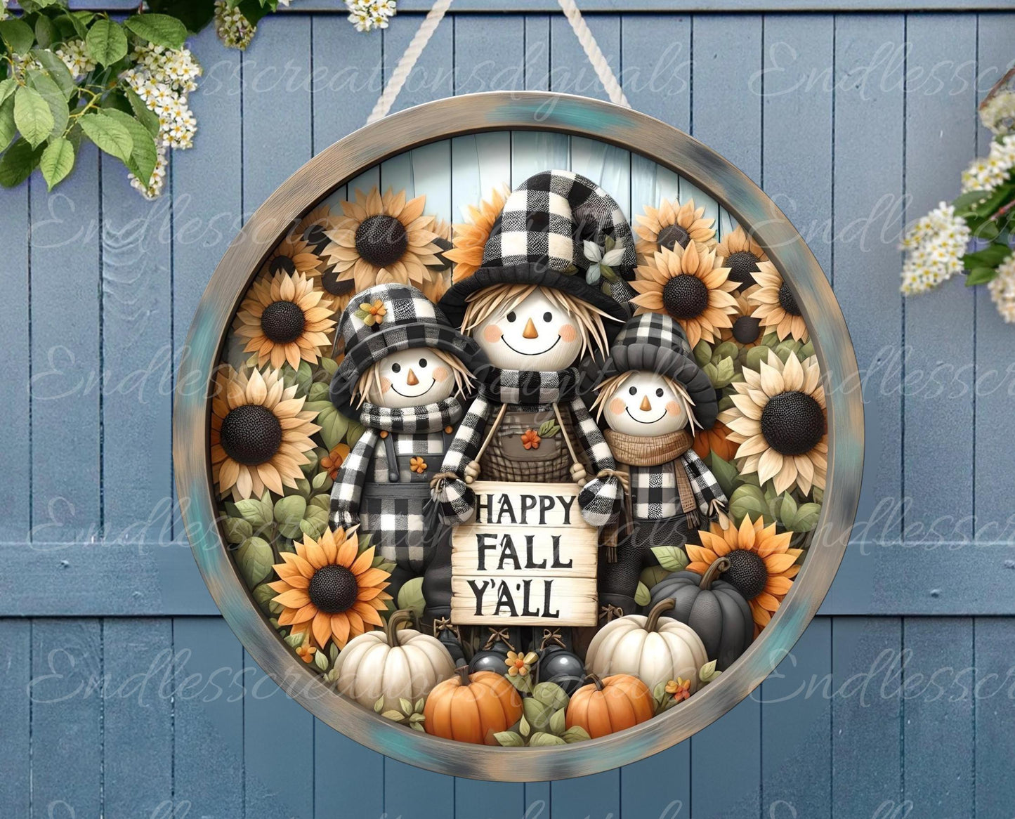 FALL SCARECROW FAMILY Door hanger, wreath sign, round cutting board png, for sublimation high resolution 2 files, 1 add your own text