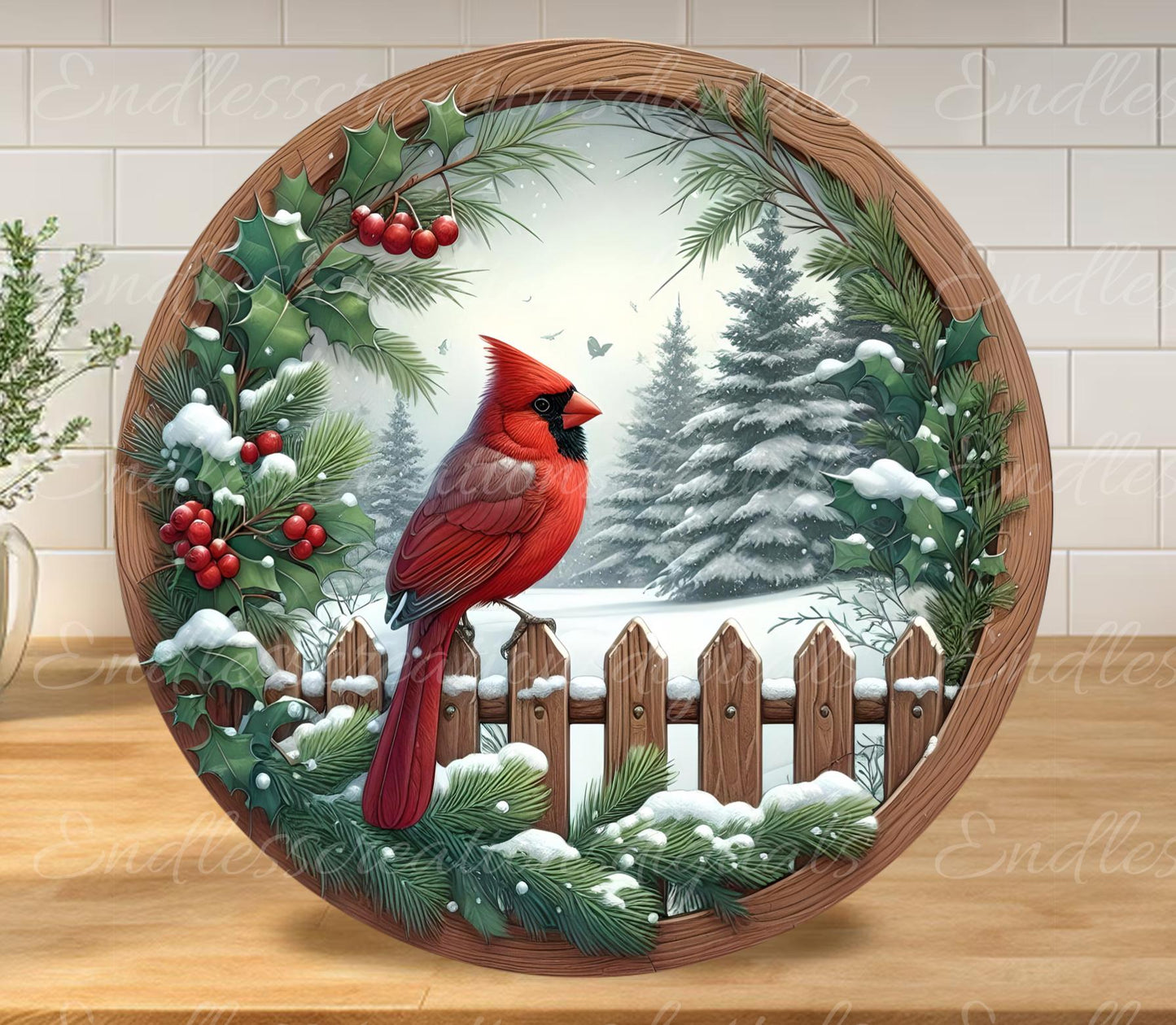 WINTER MEMORIAL CARDINALS Door hanger, wreath sign, round cutting board ornament, resize, sublimation high resolution 2 files 1 add own text