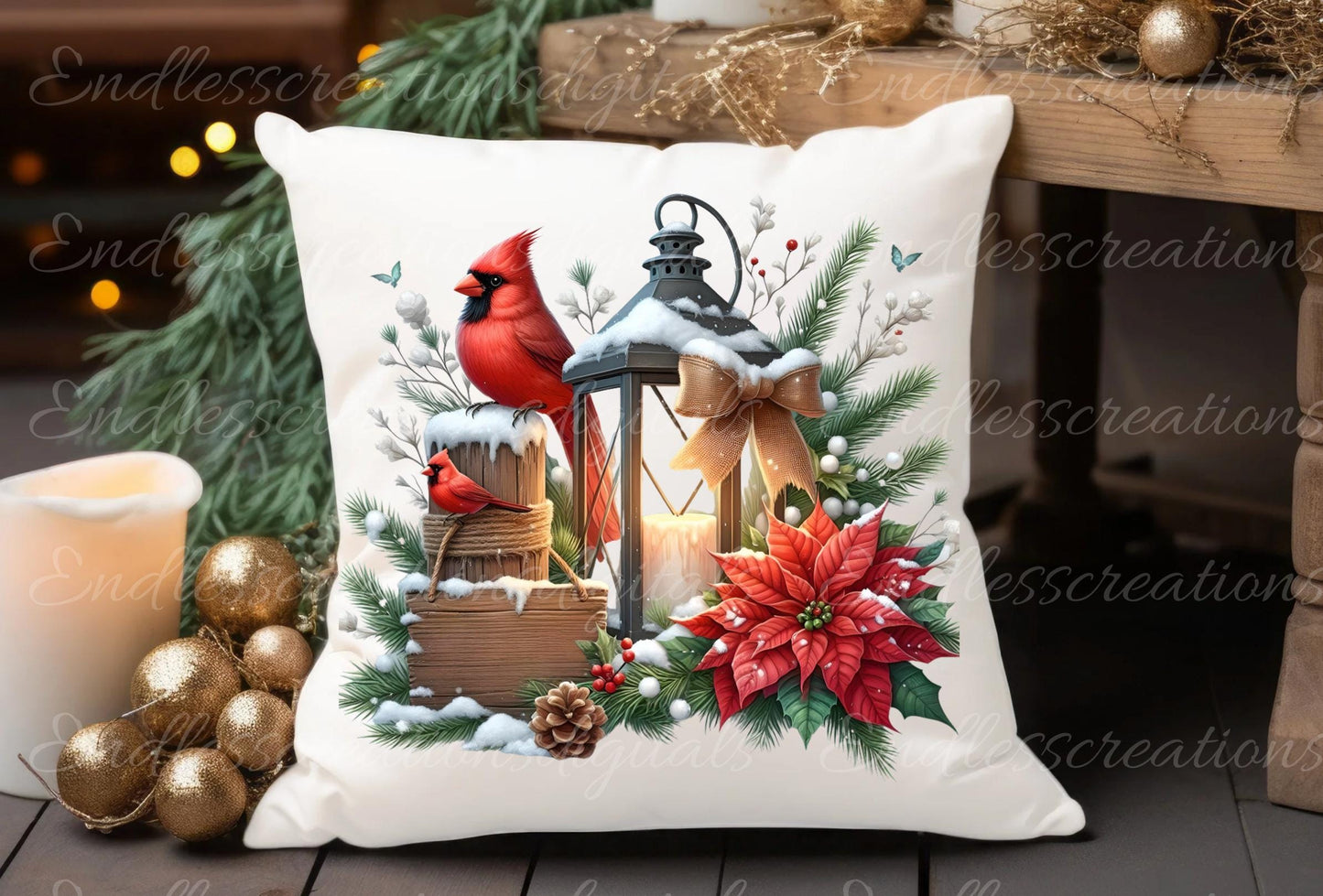 LANTERN CARDINALS PILLOW CHRISTMAS TRANSPARENCIES