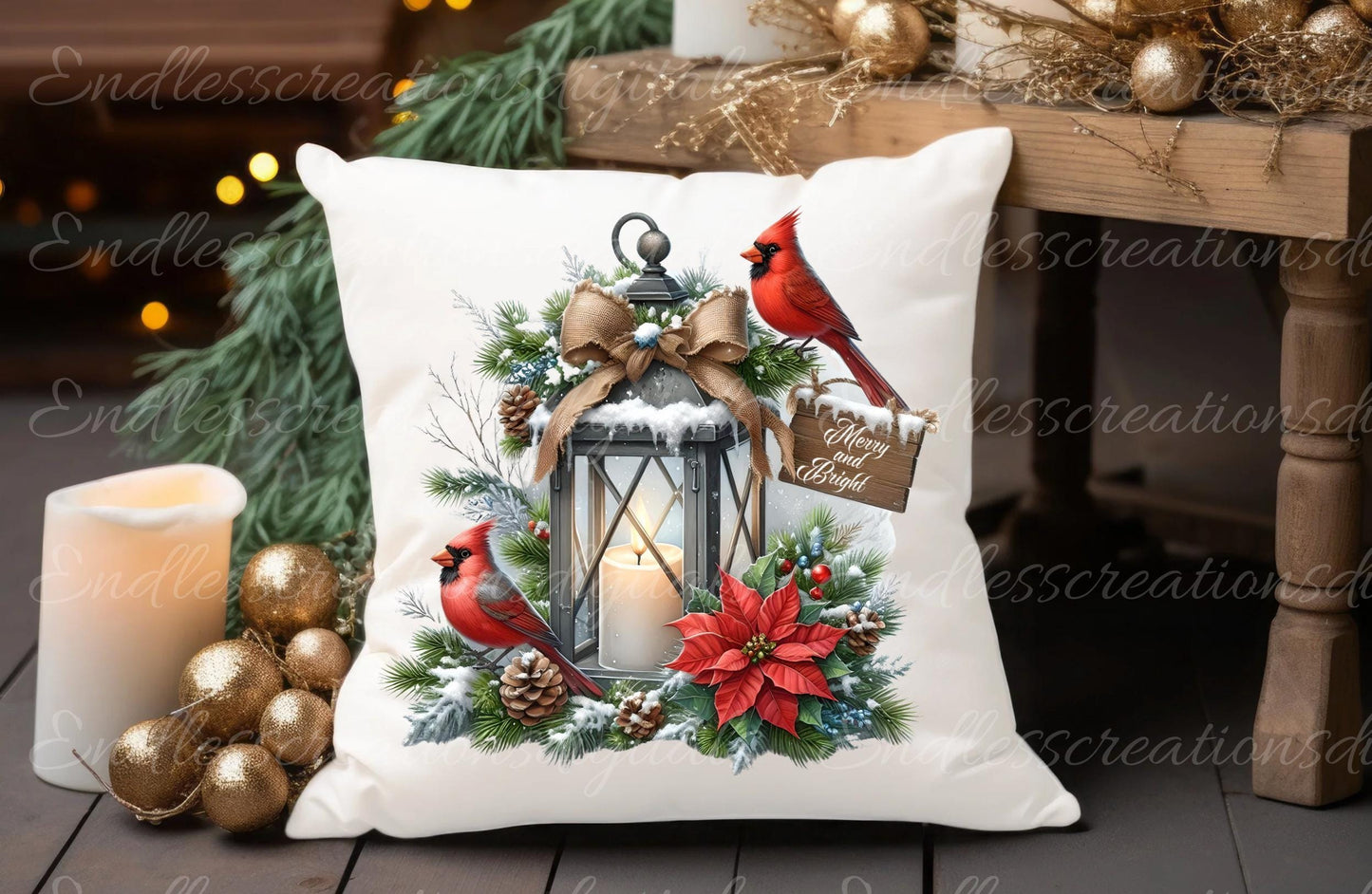LANTERN CARDINALS PILLOW CHRISTMAS TRANSPARENCIES