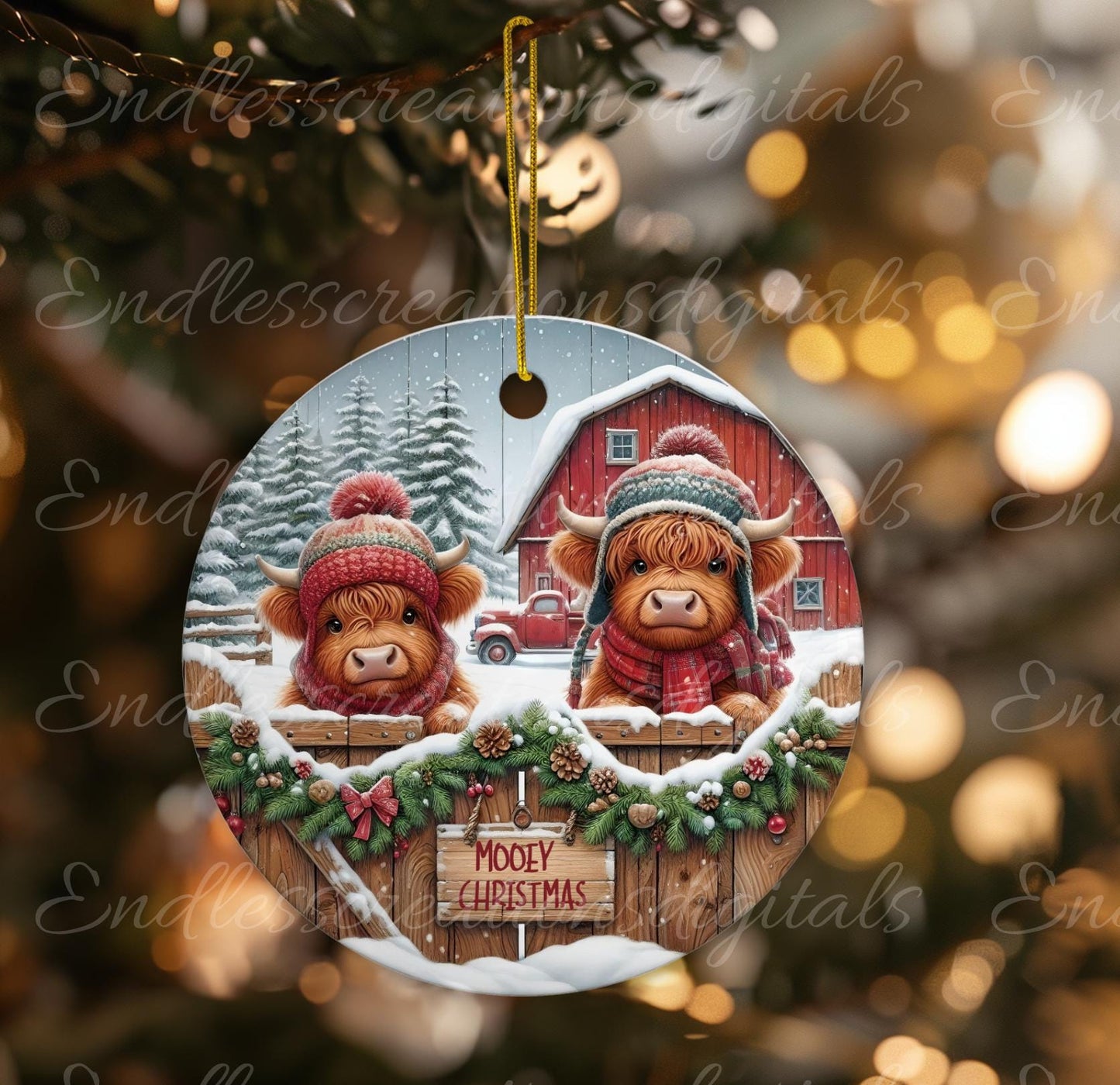 MOOEY CHRISTMAS HIGHLAND Cows door hanger, wreath sign, round cutting board, ornament, for sublimation high resolution, 2 files, 1 blank