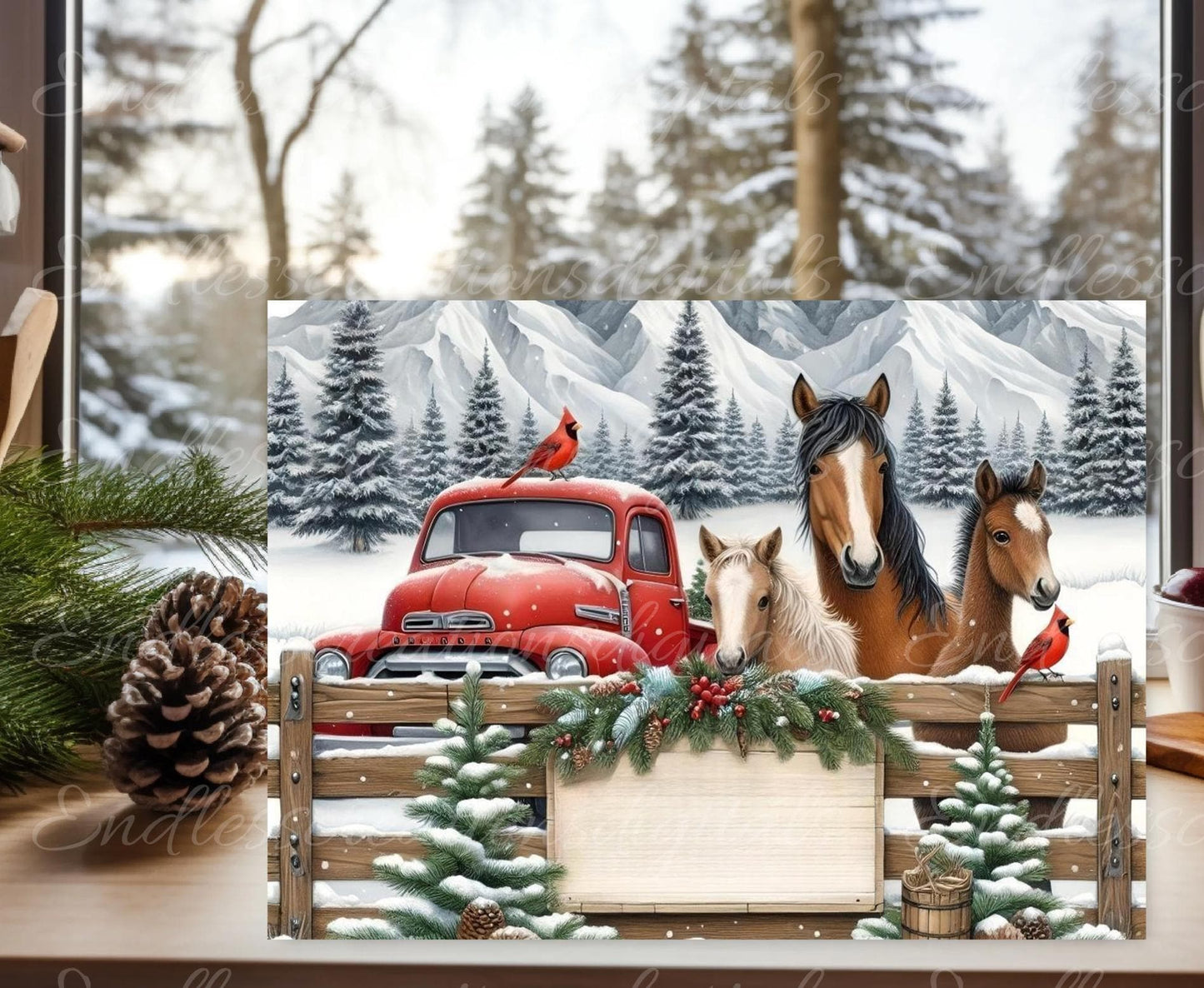 WINTER HORSES cutting board sublimation sublimation high resolution, 2 files for download, 1 add your own text, can be resized