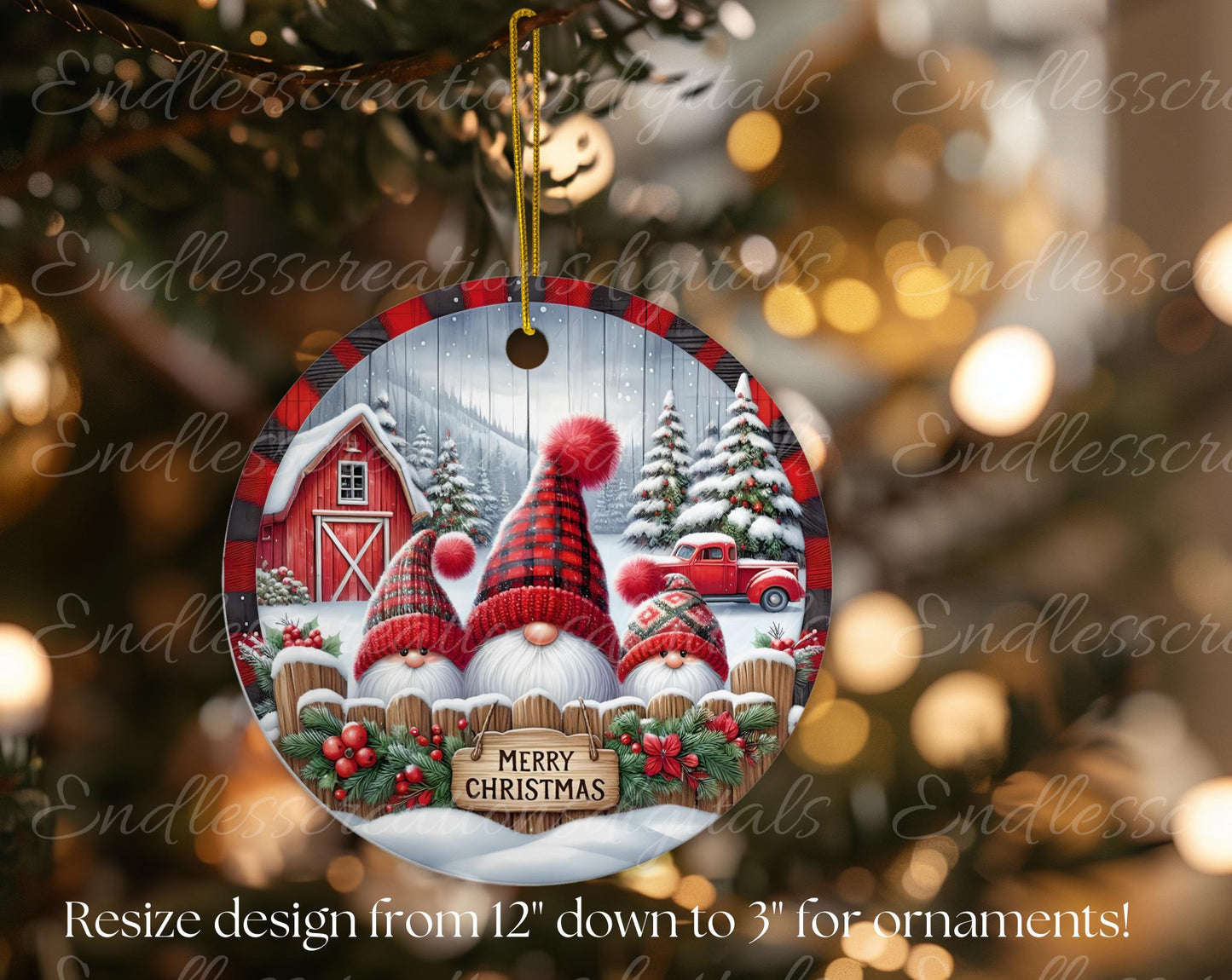 CHRISTMAS GNOMES TRUCK Door hanger, wreath sign round cutting board resize sublimation high resolution 2 files for download, 1 add text