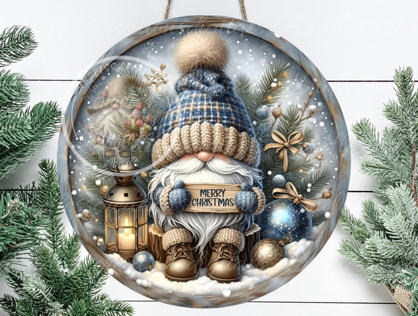 WINTER GNOME ROUND door hanger, wreath sign, round cutting board, ornaments, for sublimation high resolution 2 files, 1 add your own text