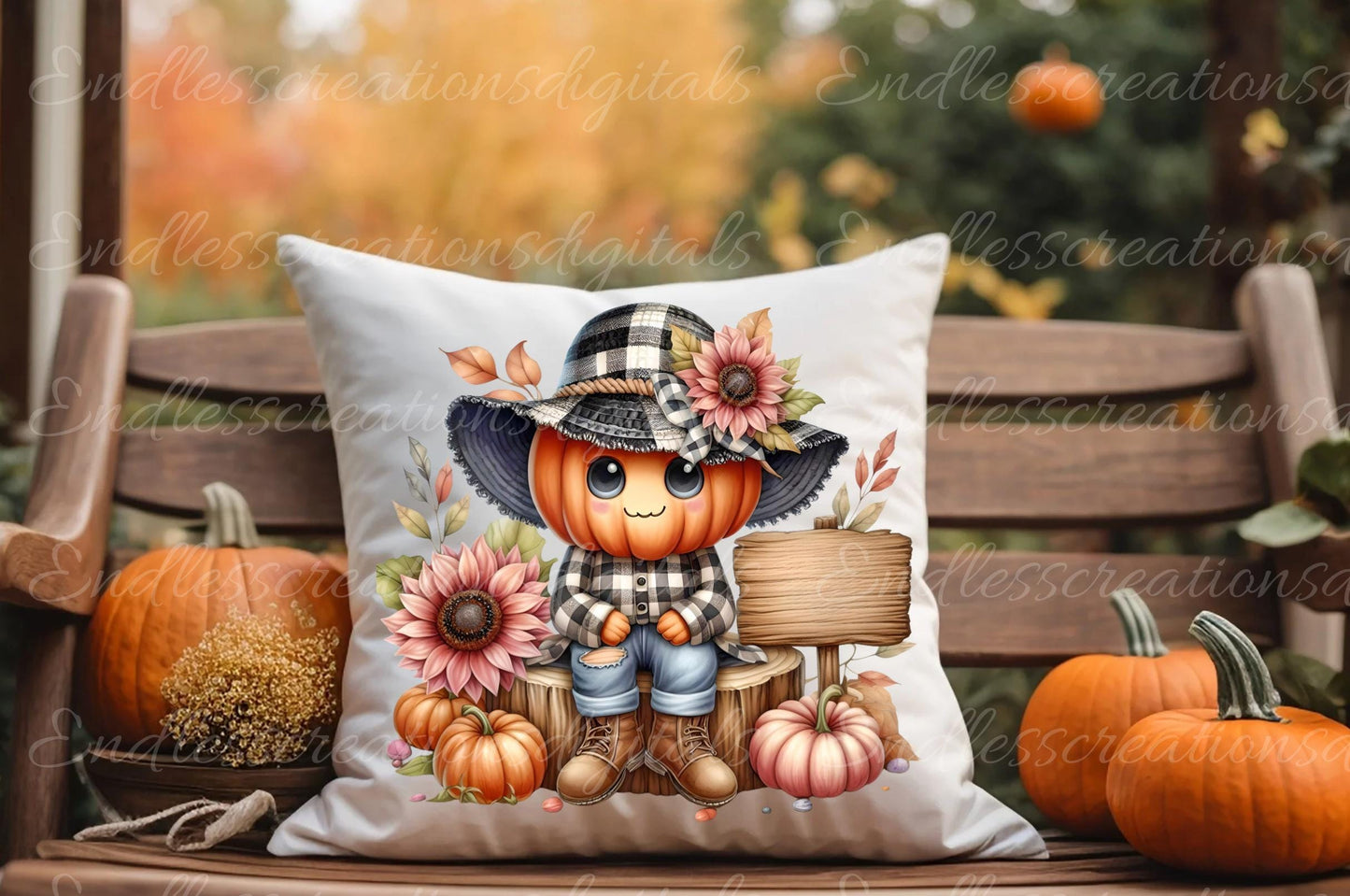 FALL PUMPKINHEAD PILLOW covers, tea towel, tote bags etc. sublimation package of 5 high definition 300 Dpi, transparent, add your own text