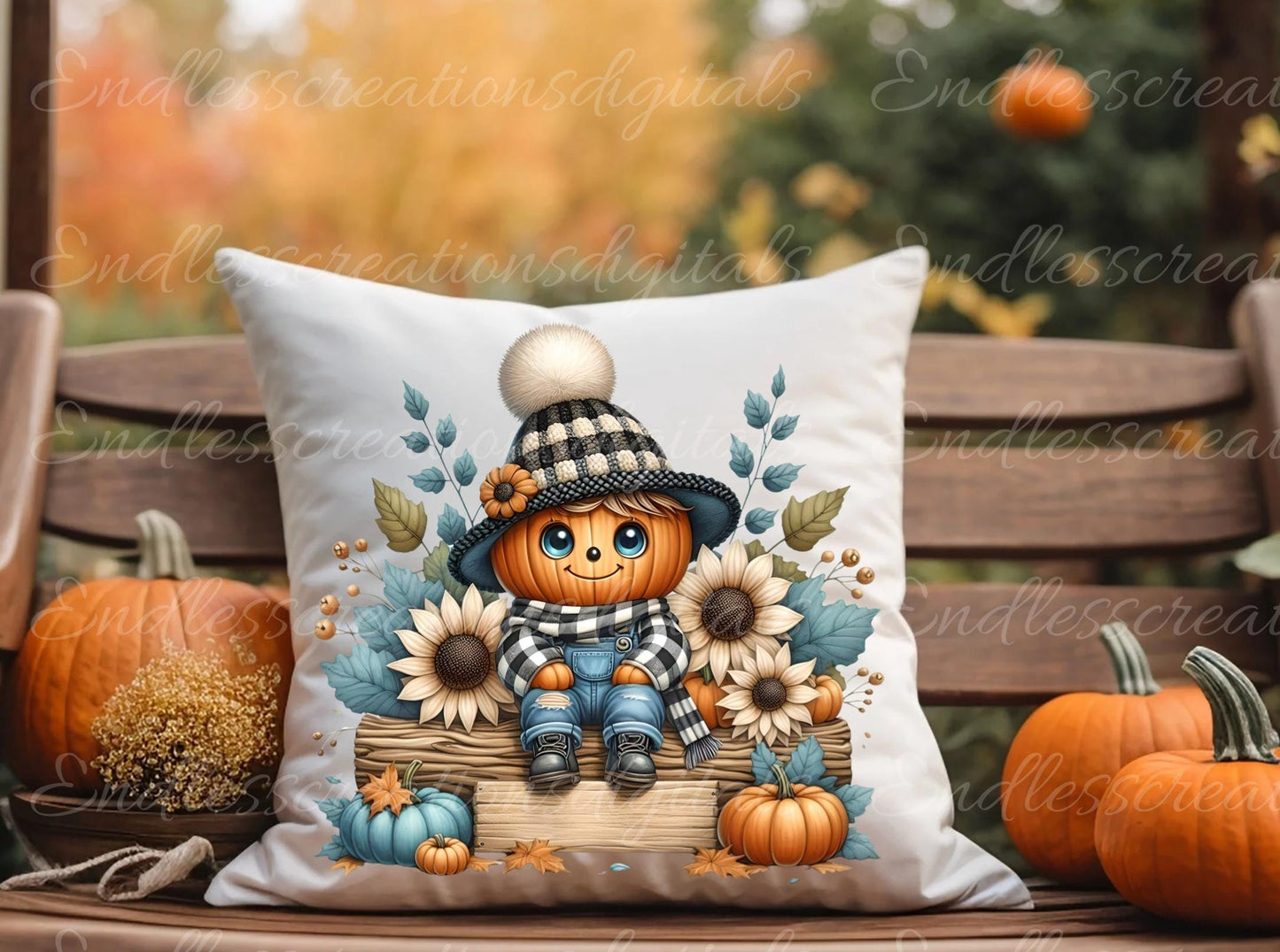 FALL PUMPKINHEAD PILLOW covers, tea towel, tote bags etc. sublimation package of 5 high definition 300 Dpi, transparent, add your own text