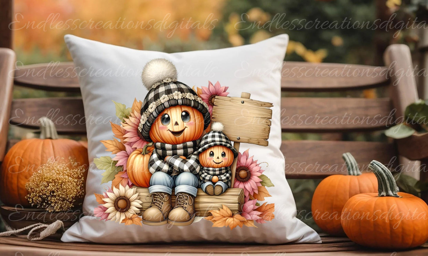 FALL PUMPKINHEAD PILLOW covers, tea towel, tote bags etc. sublimation package of 5 high definition 300 Dpi, transparent, add your own text