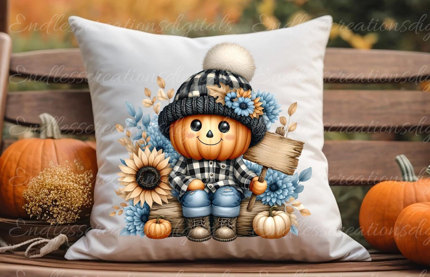 FALL PUMPKINHEAD PILLOW covers, tea towel, tote bags etc. sublimation package of 5 high definition 300 Dpi, transparent, add your own text