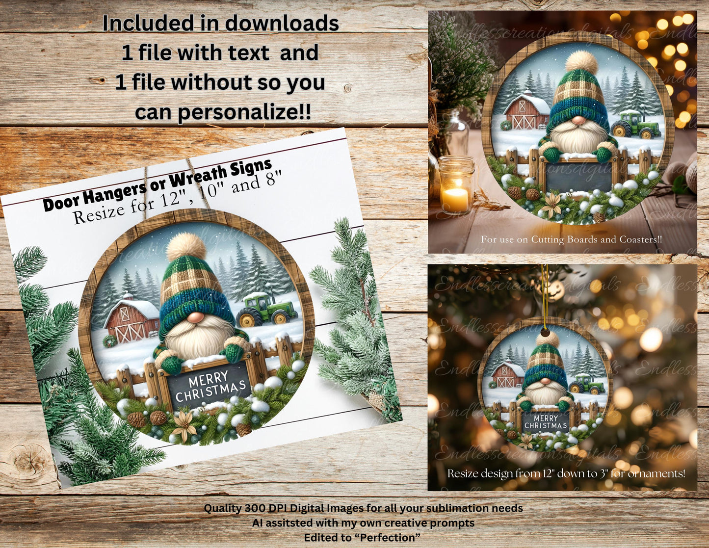 WINTER FARM GNOME Door hanger, wreath sign round cutting board resize sublimation high resolution 2 files for download, 1 add text DIGITAL DOWNLOAD ONLY