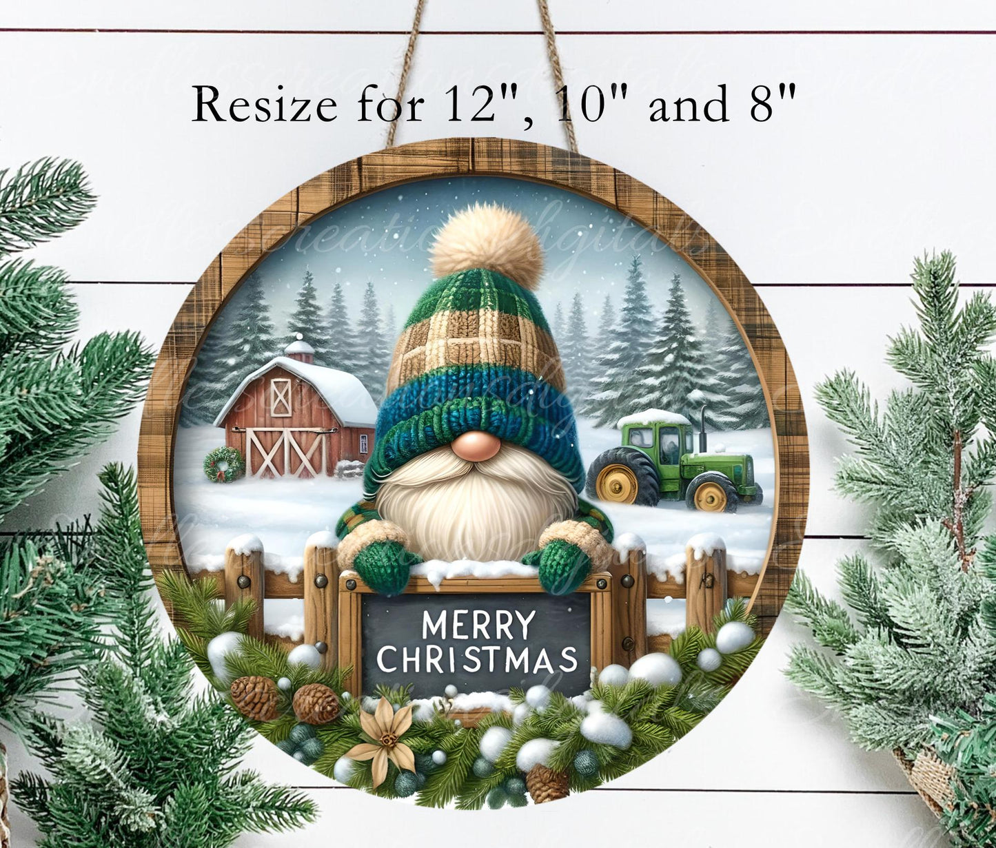 WINTER FARM GNOME Door hanger, wreath sign round cutting board resize sublimation high resolution 2 files for download, 1 add text DIGITAL DOWNLOAD ONLY