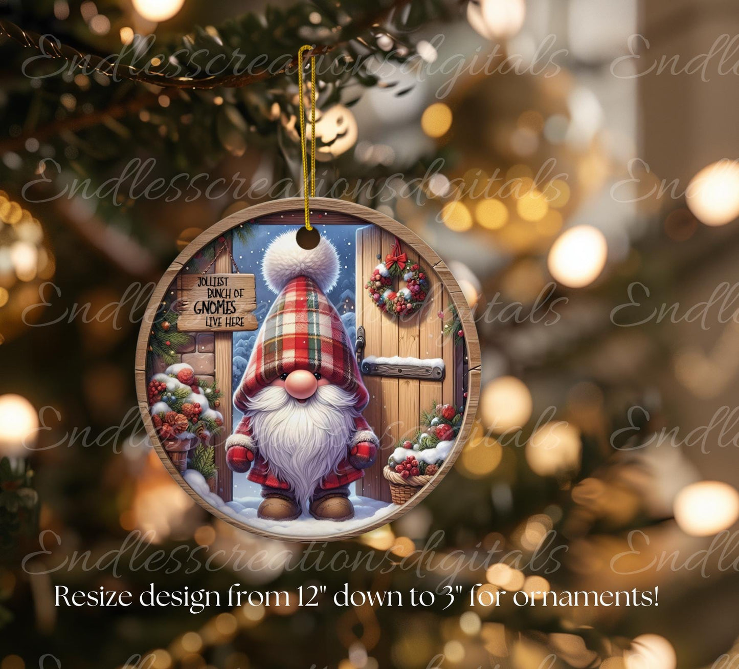 JOLLIEST GNOMES Door hanger, wreath sign, round cutting board, ornament, can resize, for sublimation high resolution, 2 files, 1 add text