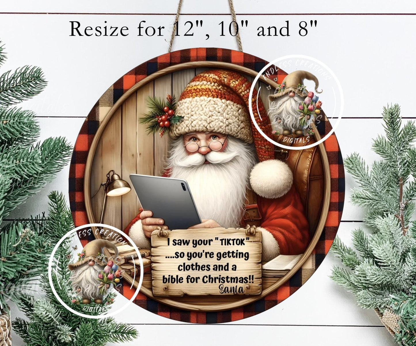 TIKTOK SANTA ornament, Door Hanger for sublimation high resolution 2 files for download 1 add your own text