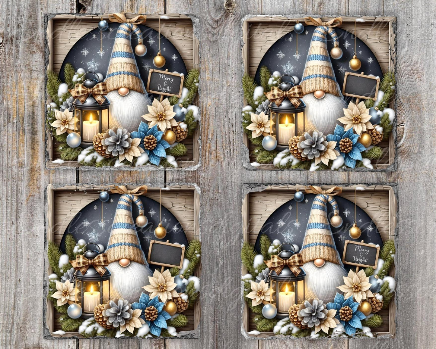 WINTER GNOME SQUARE door hanger, wreath sign, square cutting board, coasters, for sublimation high resolution 2 files, 1 add your own text