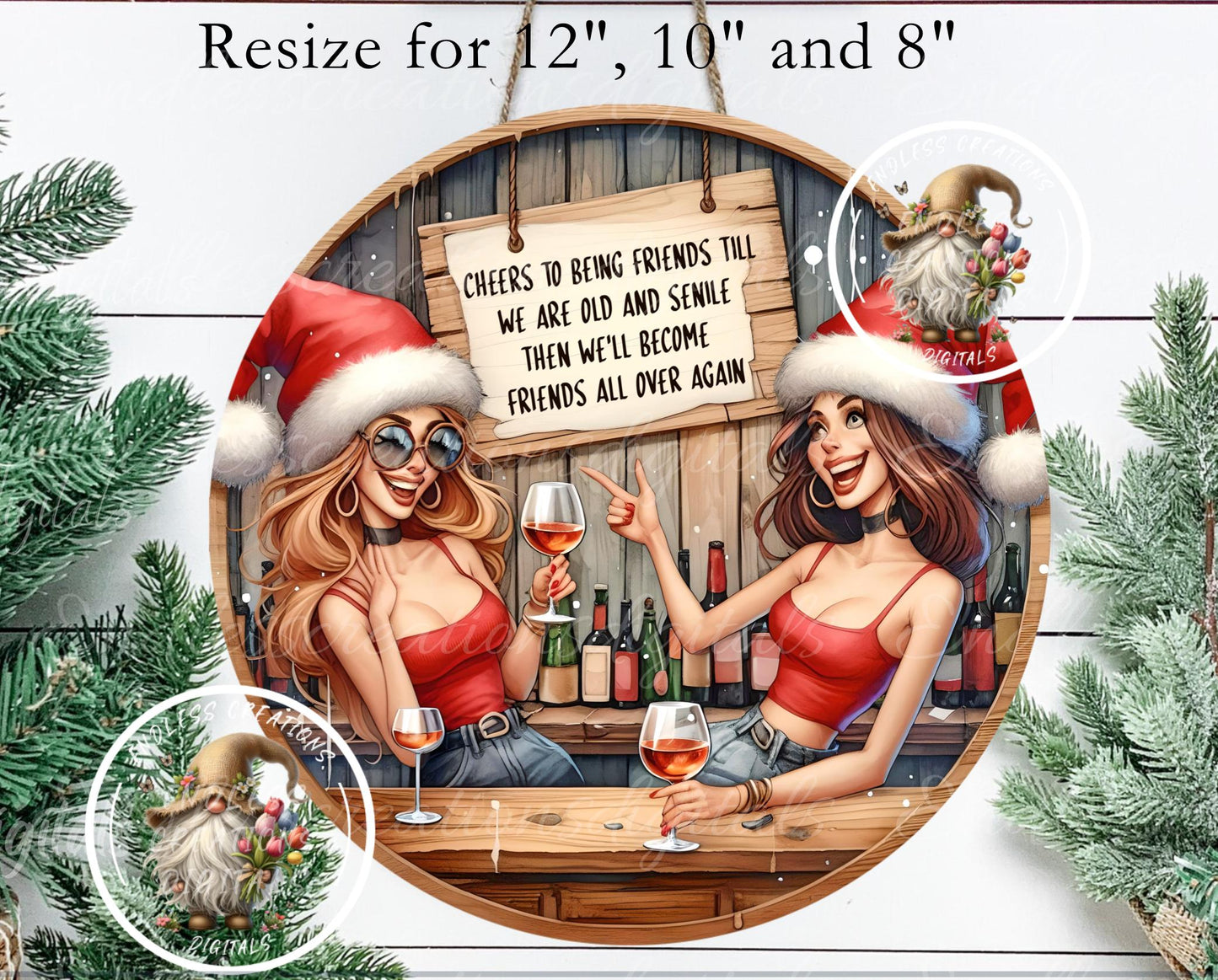 OLD SENILE FRIENDS ornament, Door Hanger for sublimation high resolution 2 files for download 1 add your own text