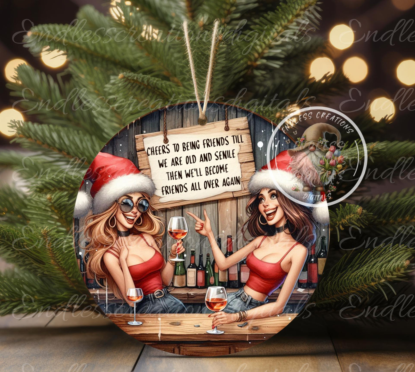 OLD SENILE FRIENDS ornament, Door Hanger for sublimation high resolution 2 files for download 1 add your own text