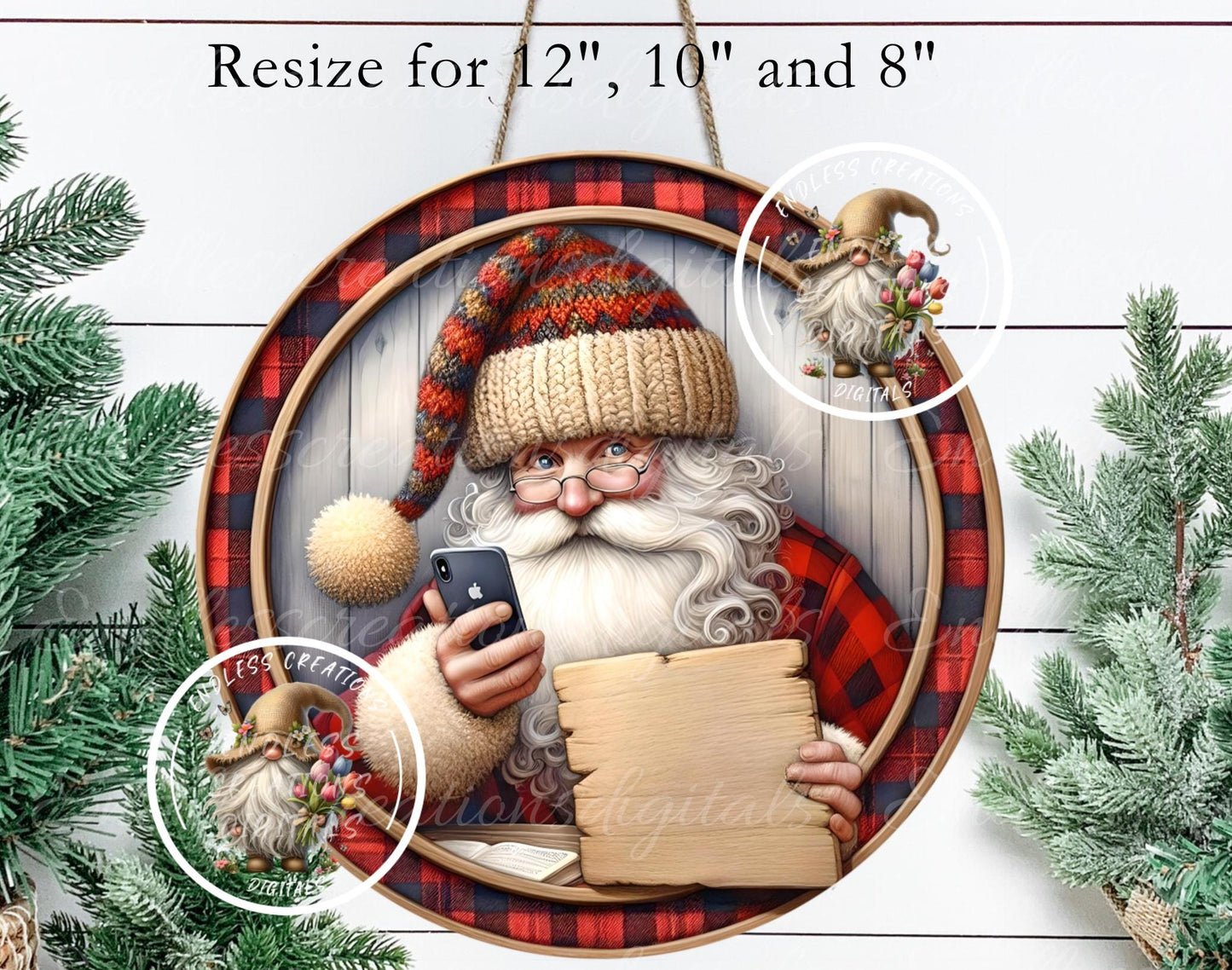 SNAPCHAT SANTA TREE ornament, Door Hanger for sublimation high resolution 2 files for download 1 add your own text