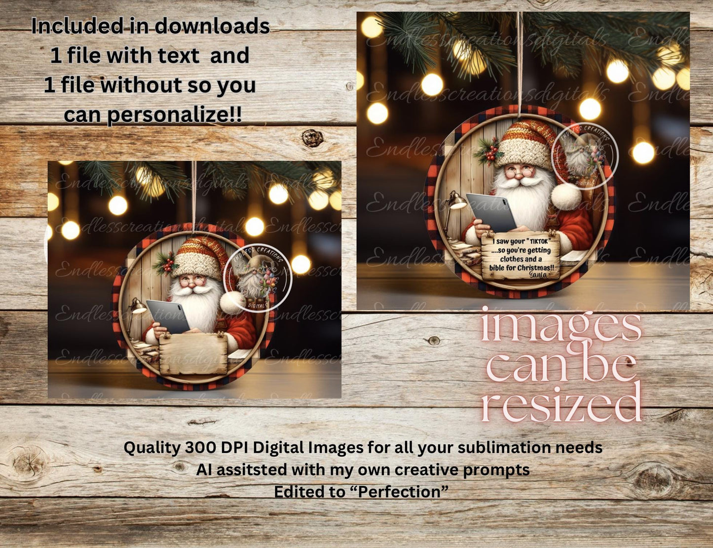 TIKTOK SANTA ornament, Door Hanger for sublimation high resolution 2 files for download 1 add your own text