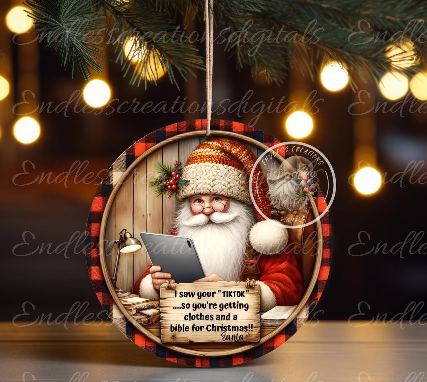 TIKTOK SANTA ornament, Door Hanger for sublimation high resolution 2 files for download 1 add your own text