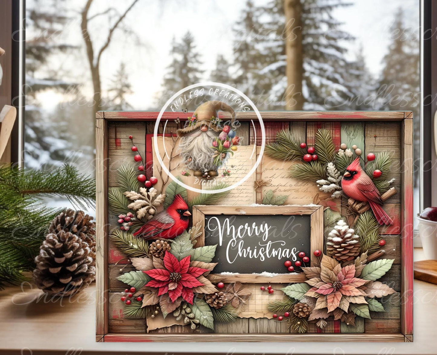RUSTIC WINTER CARDINALS cutting board sublimation sublimation high resolution, 300 dpi, 2 files for download, 1 add your own text,