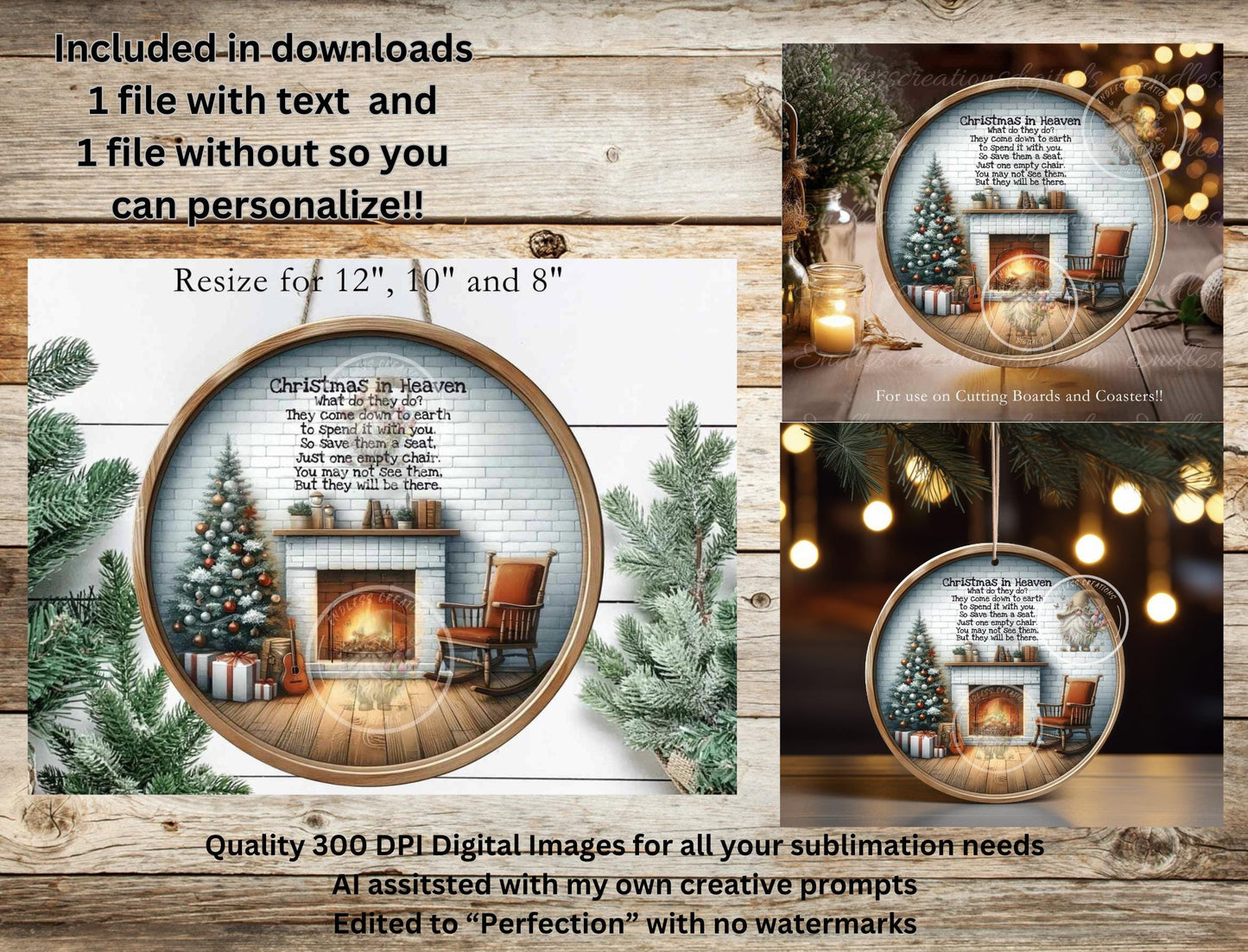 CHRISTMAS IN HEAVEN Door hanger, wreath sign, cutting board, Ornament can resize for sublimation high resolution 2 files 1 add text