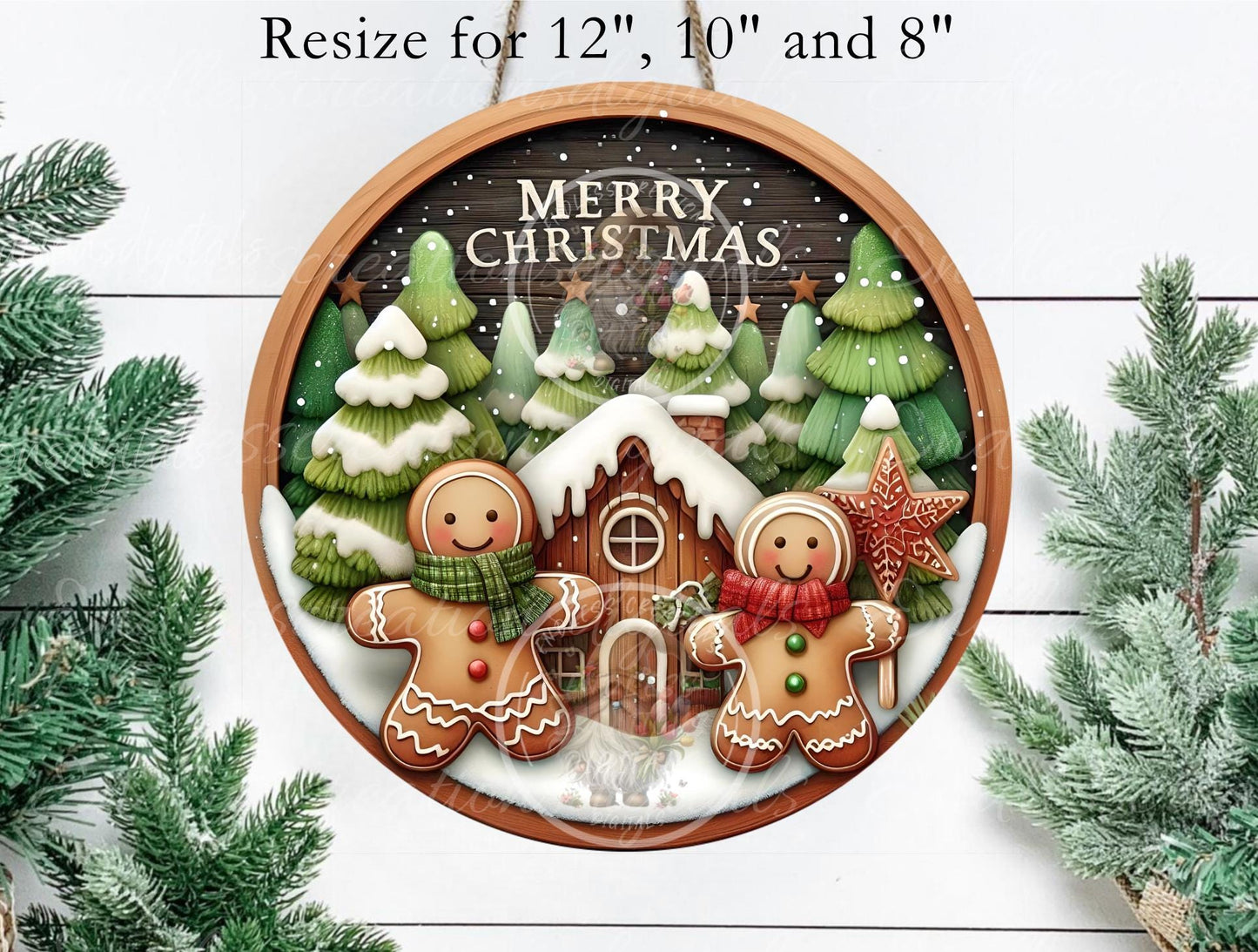 GINGERBREAD COUPLE HOUSE Door hanger wreath sign, cutting board ornament can resize for sublimation high resolution 2 files 1 add text