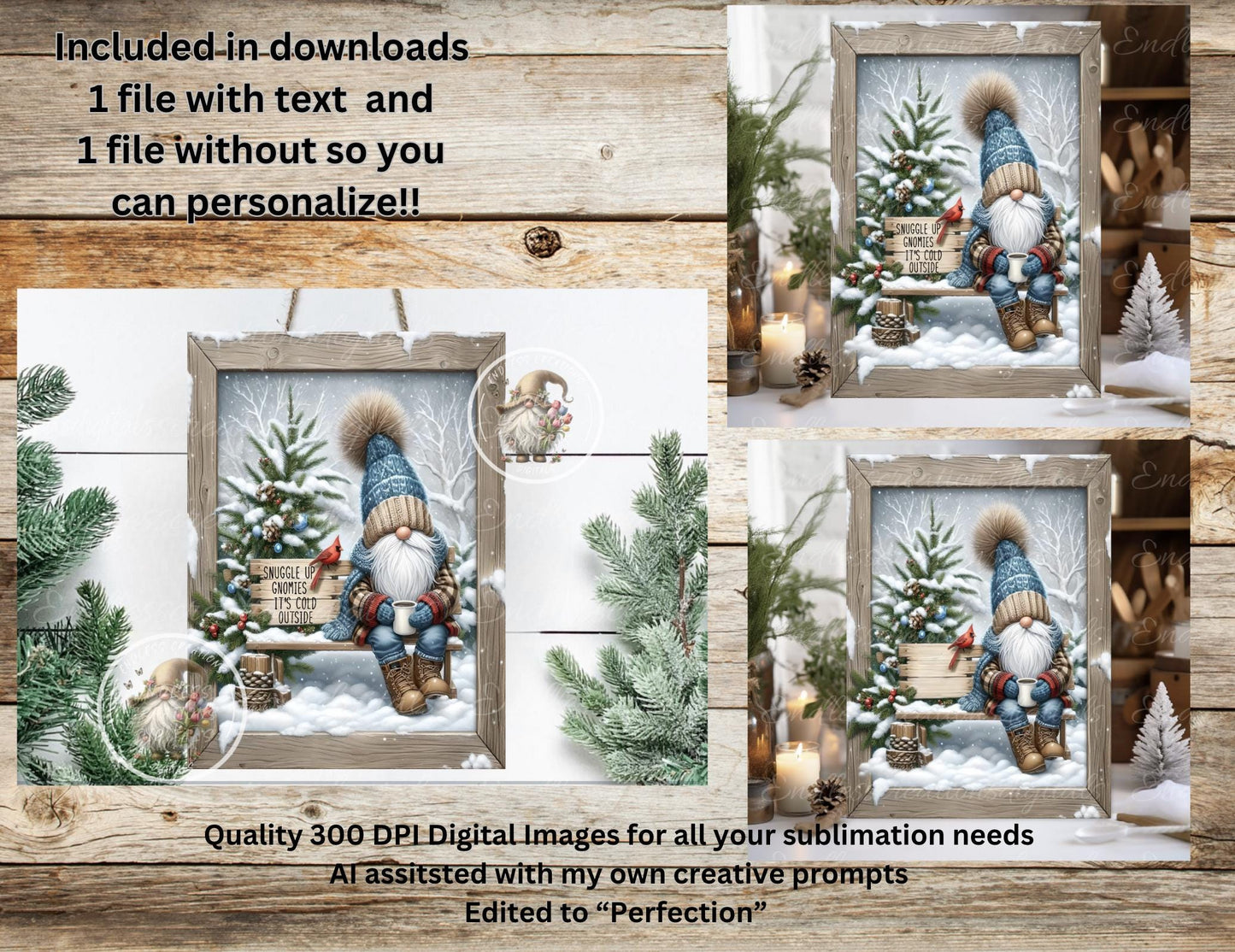 CHRISTMAS GNOMIES Door hanger, wreath sign, cutting board, can resize for sublimation high resolution 2 files 1 add text