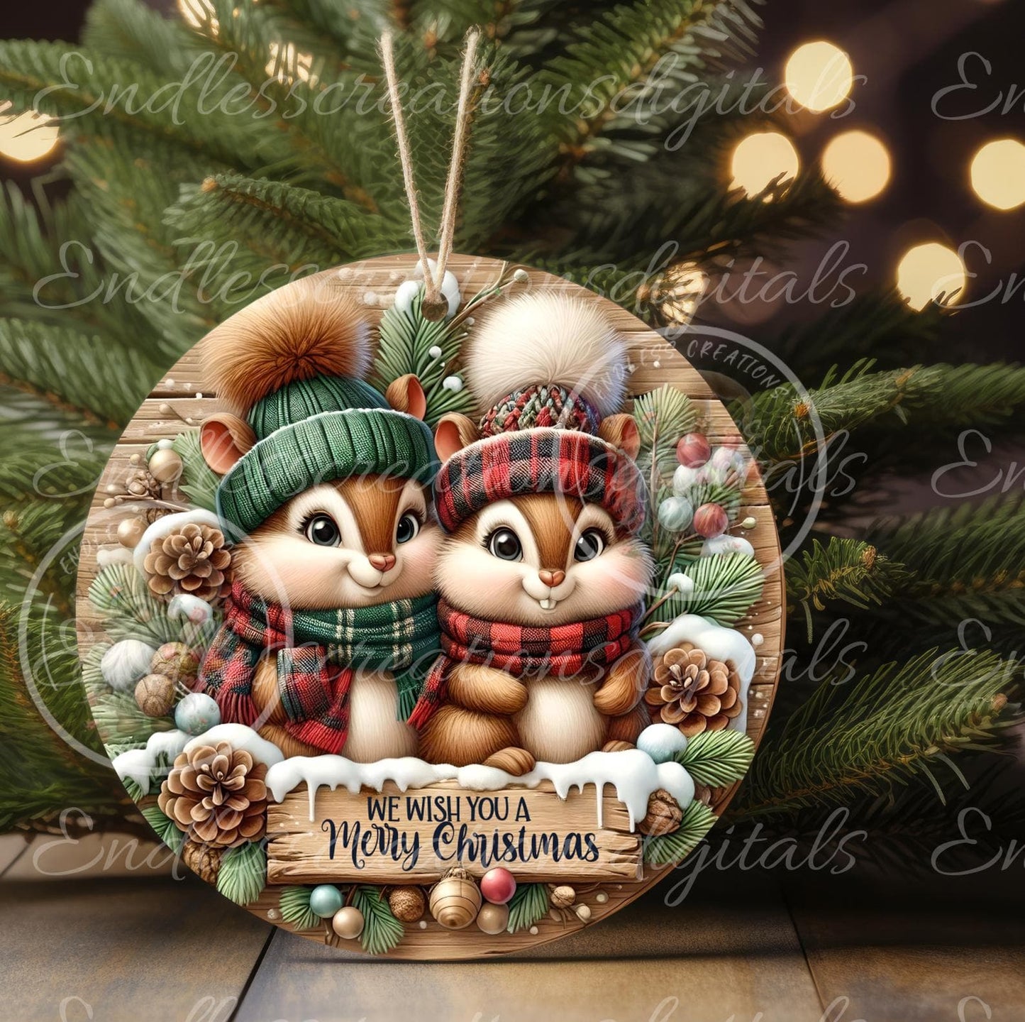 CHRISTMAS CHIPMUNKS ROUND Door Hanger, cutting board, ornament sublimation high resolution 2 files for download 1 add your own text Resize