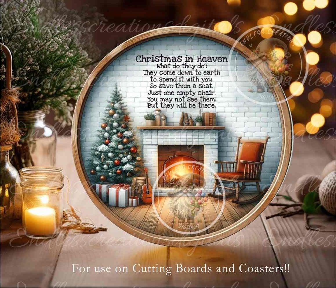 CHRISTMAS IN HEAVEN Door hanger, wreath sign, cutting board, Ornament can resize for sublimation high resolution 2 files 1 add text