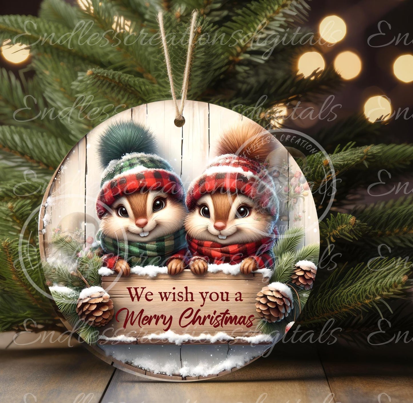 CHRISTMAS CHIPMUNKS ROUND Door Hanger, cutting board, ornament sublimation high resolution 2 files for download 1 add your own text Resize