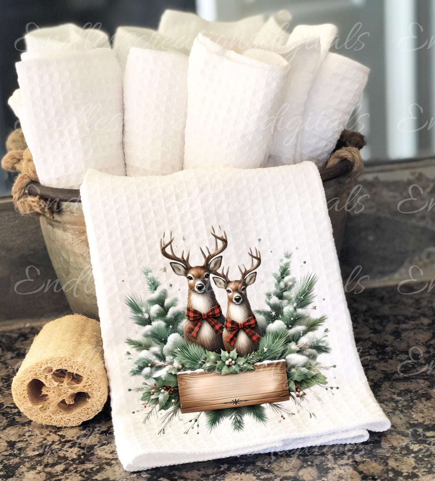 CHRISTMAS DEER PILLOW covers, tea towel, mugs, . sublimation package of 5 blanks add your own text high definition 300 Dpi, transparent,