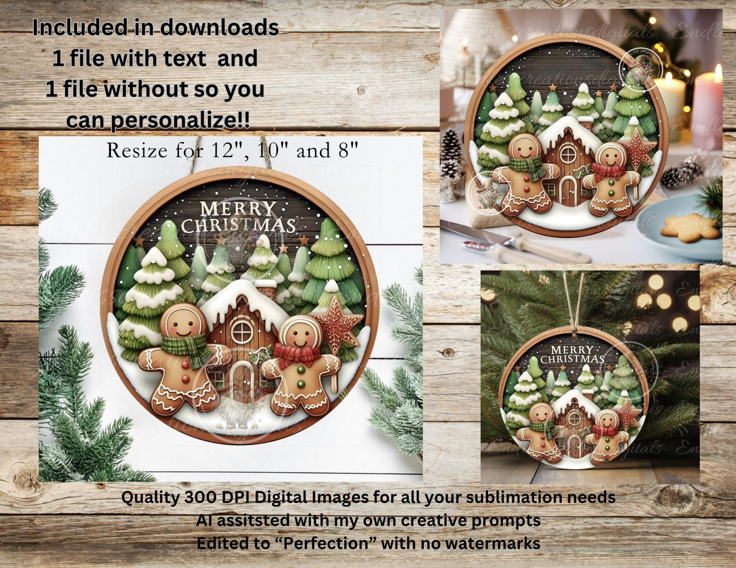 GINGERBREAD COUPLE HOUSE Door hanger wreath sign, cutting board ornament can resize for sublimation high resolution 2 files 1 add text