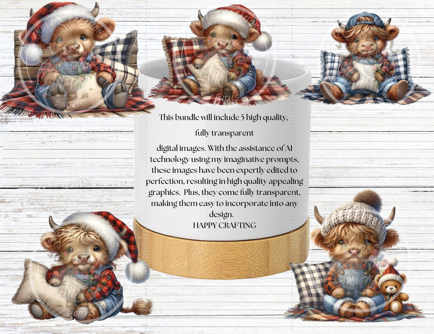 WINTER COW Pillow covers, tea towel, tote bags mugs plant pots etc. sublimation 5 high definition 300 Dpi, transparent, add your own text