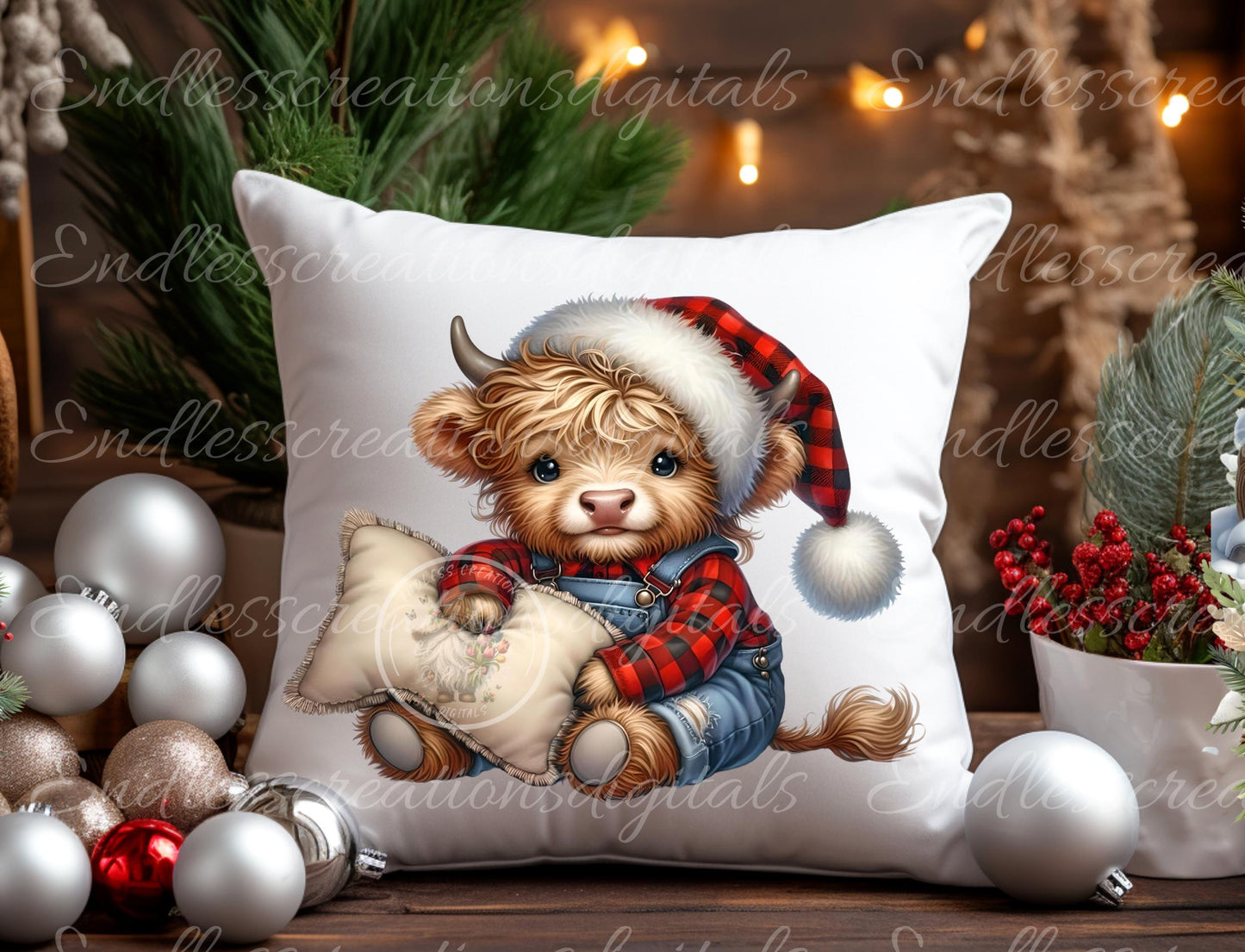 WINTER COW Pillow covers, tea towel, tote bags mugs plant pots etc. sublimation 5 high definition 300 Dpi, transparent, add your own text