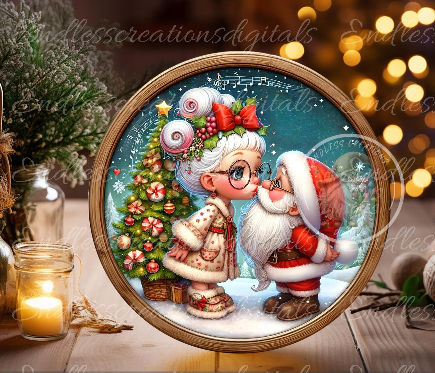 MOMMY KISSING SANTA Door Hanger, cutting board, ornament sublimation high resolution 2 files for download 1 add your own text Resize