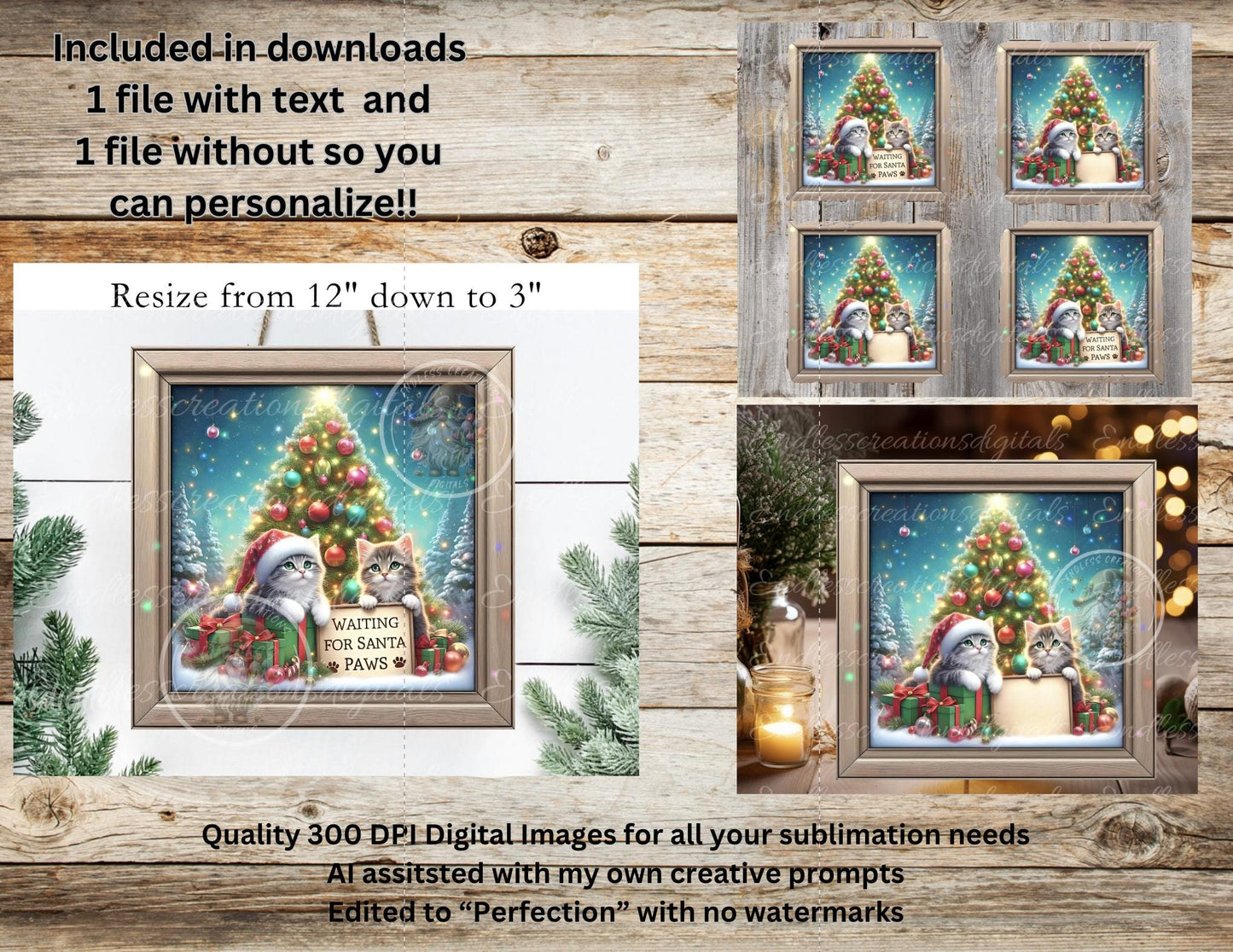 WAITING FOR SANTA Paws Door Hanger, cutting board, ornament sublimation high resolution 2 files for download 1 add your own text Resize