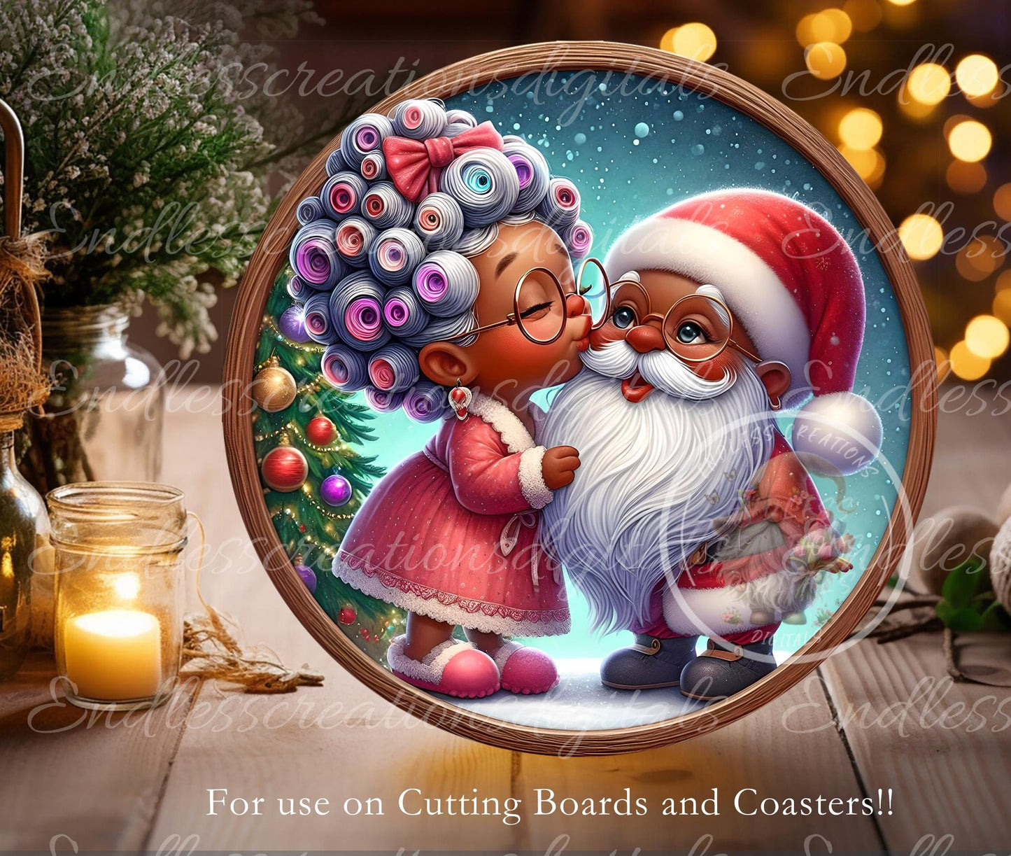 MAMA KISSING SANTA Door Hanger, cutting board, ornament sublimation high resolution 2 files for download 1 add your own text Resize