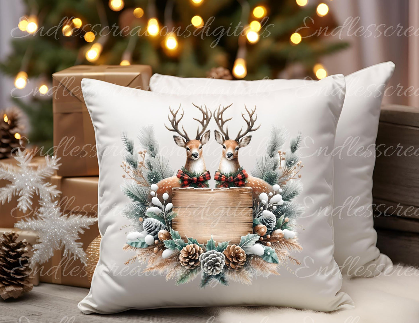CHRISTMAS DEER PILLOW covers, tea towel, mugs, . sublimation package of 5 blanks add your own text high definition 300 Dpi, transparent,