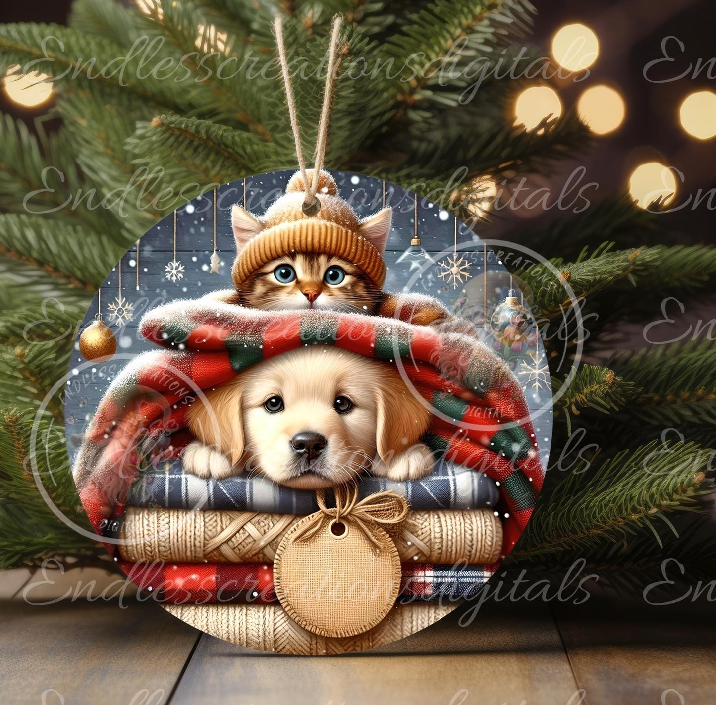 SANTA PAWS ROUND CHRISTMAS ORNAMENT/GIFT TAG