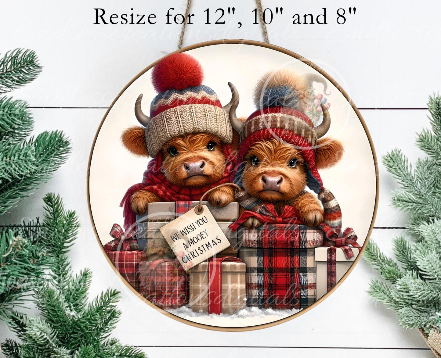 MOOEY HIGHLANDS ROUND Door Hanger, cutting board, ornament sublimation high resolution 2 files for download 1 add your own text Resize